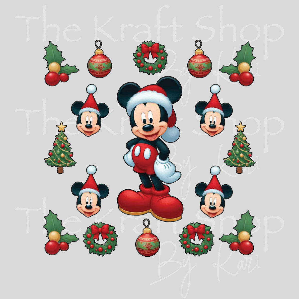 UV DTF Mickey Christmas Element sheet 8x8 decal, tumbler decal, permanent sticker. #7844