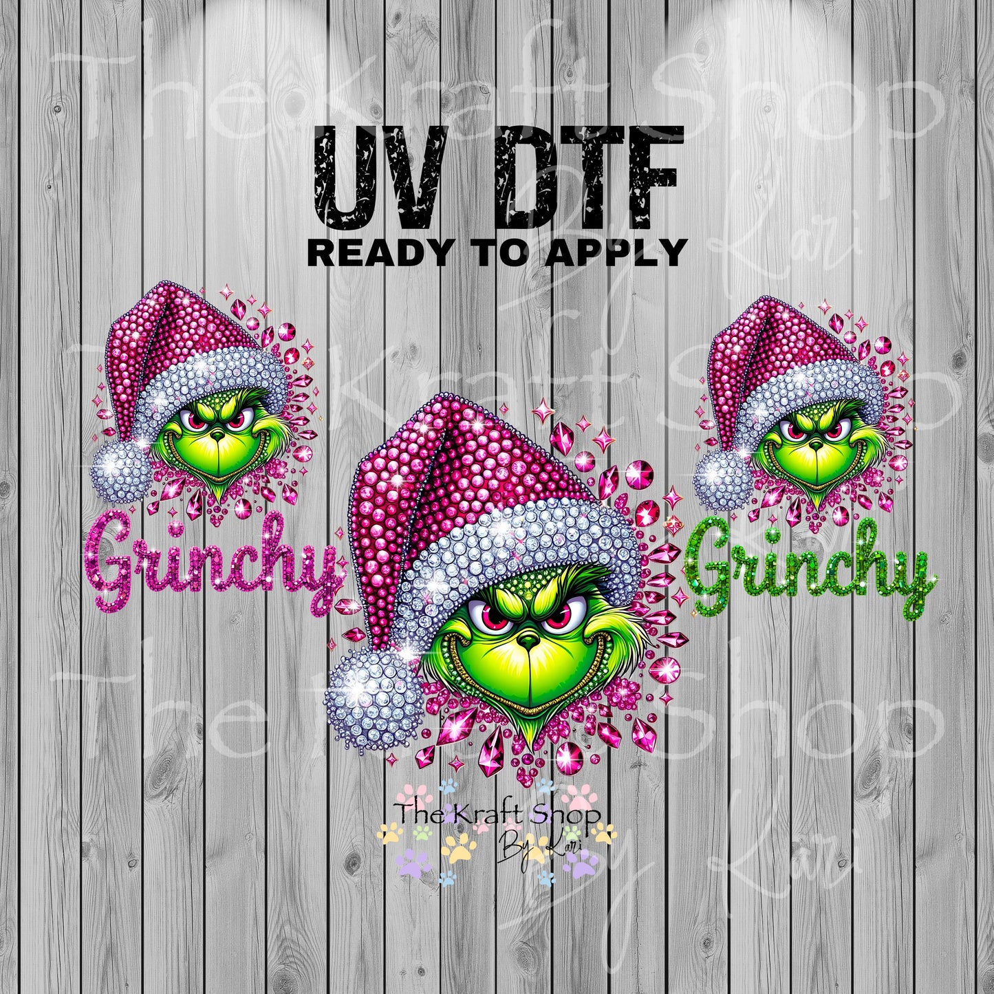 UV DTF Sticker print. Pink Rhinestone Grin with or without words decal, tumbler decal, permanent sticker. #7325