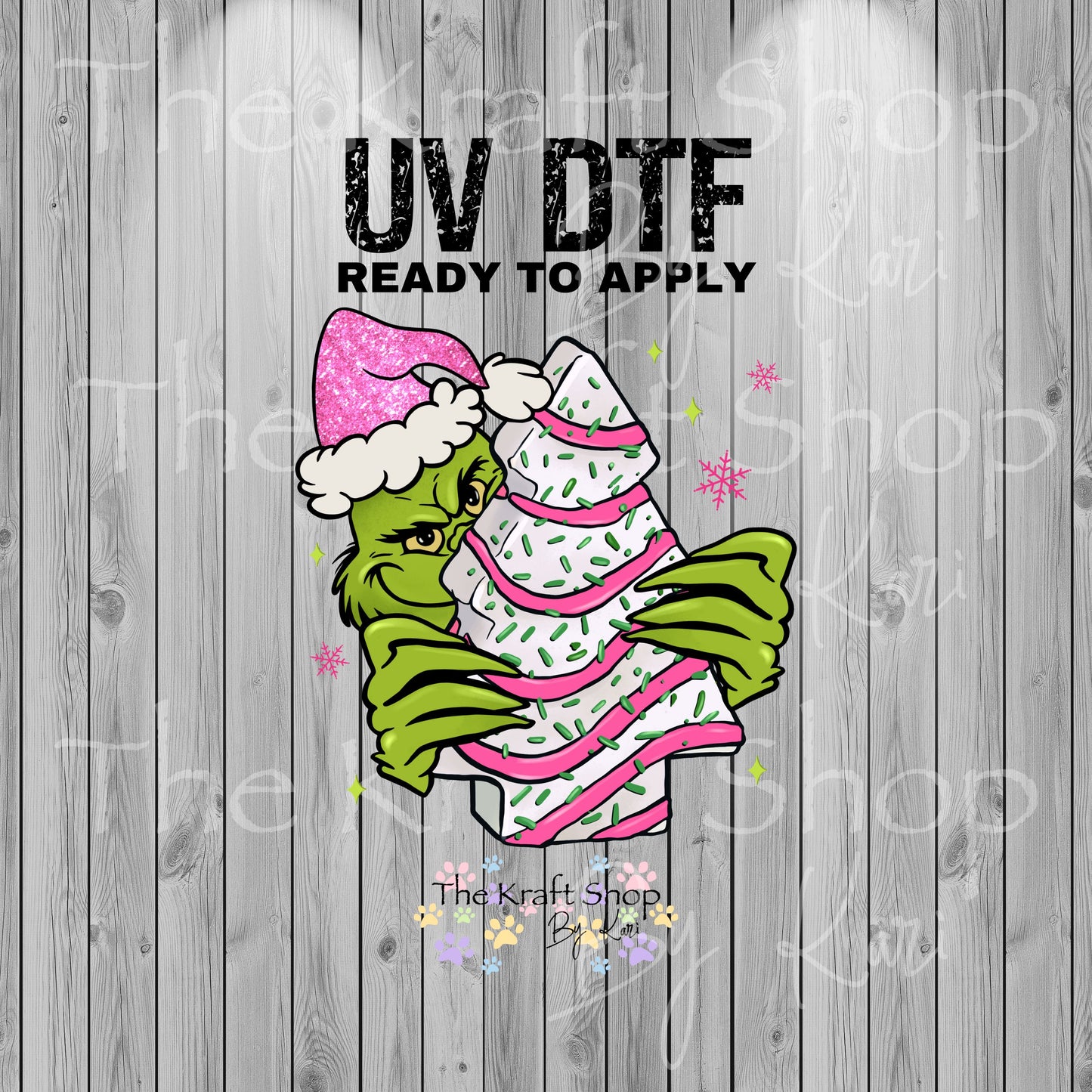UV DTF Sticker print. Christmas Tree Cake with Grin decal, tumbler decal, permanent sticker. #7320