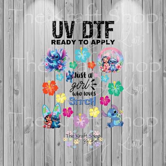 UV DTF Sticker print Stit and Lilo Just a girl that loves Stit Element sheet decal, tumbler decal #4546