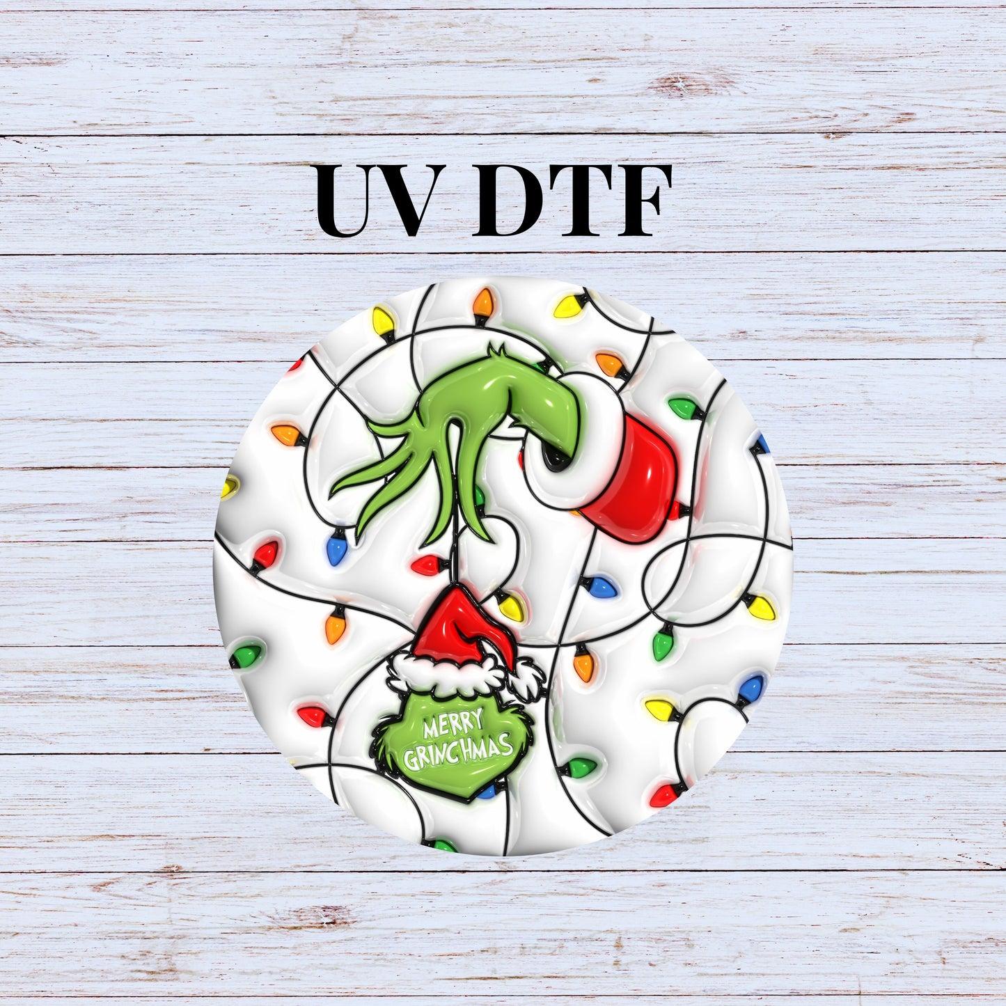 UV DTF Sticker print. Grin Light circle decal, tumbler decal. UV wrap for glass can tumbler. #7081