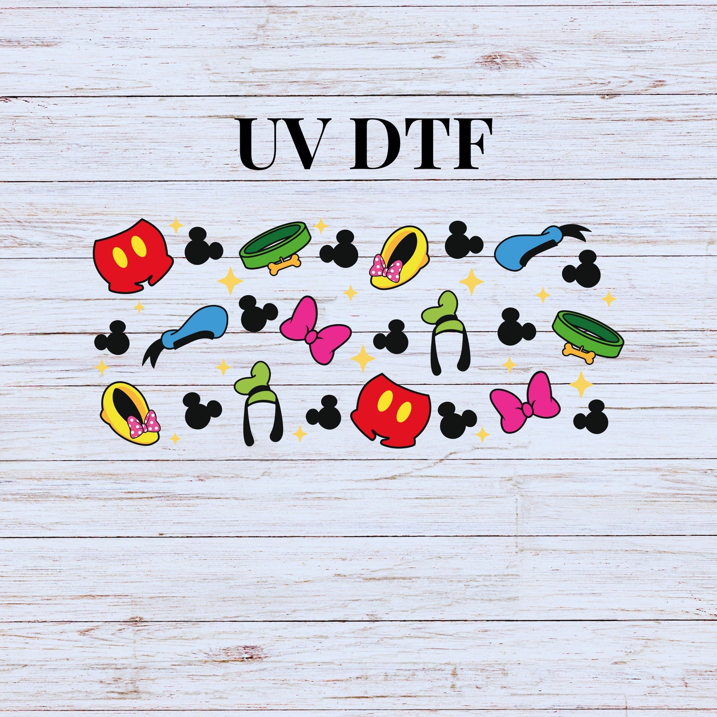 UV DTF Sticker print Mick and friends elements decal, tumbler decal, Uv wrap glass can tumbler. #5057