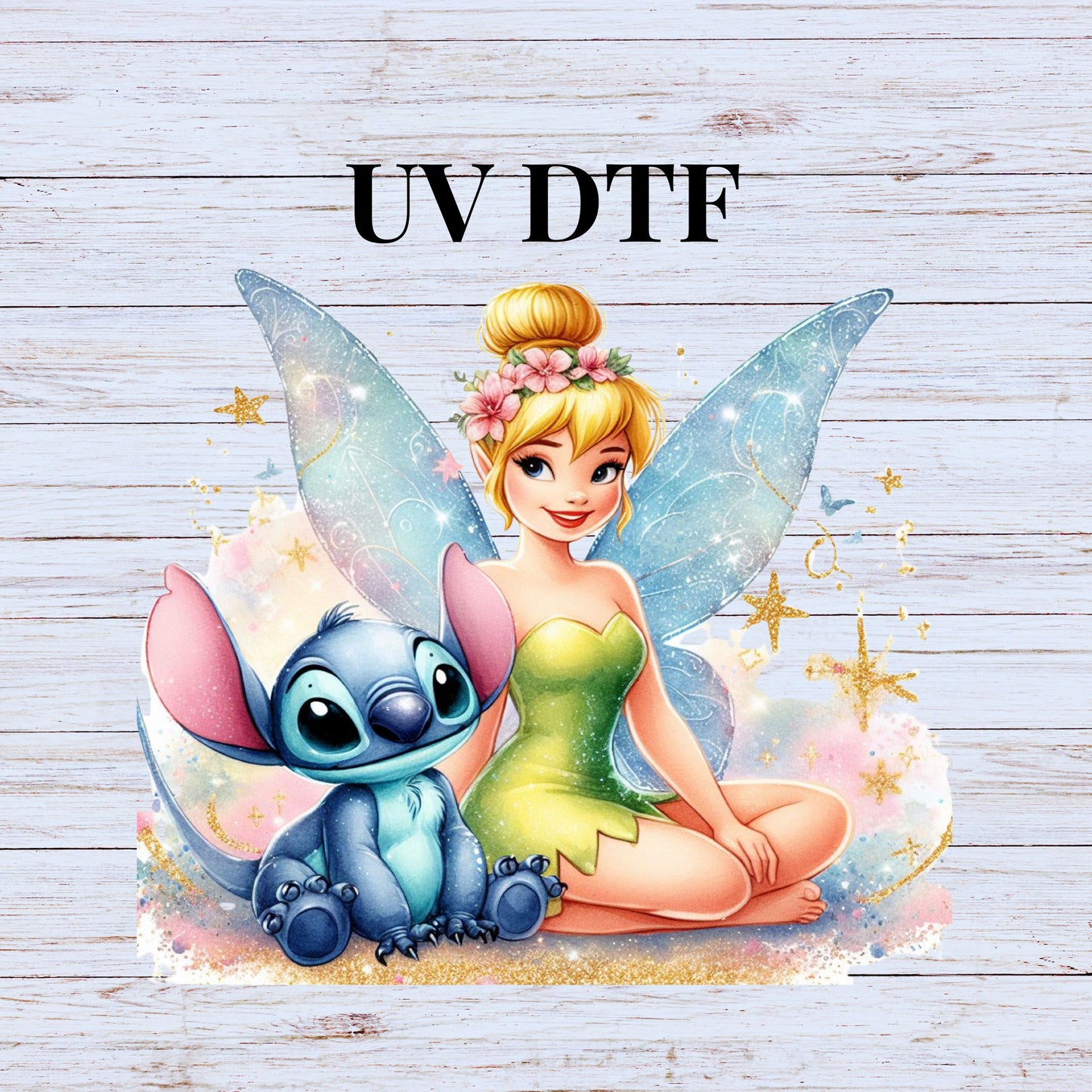 UV DTF Sticker print Purple Stit and Tink decal, tumbler decal, permanent sticker. #10087