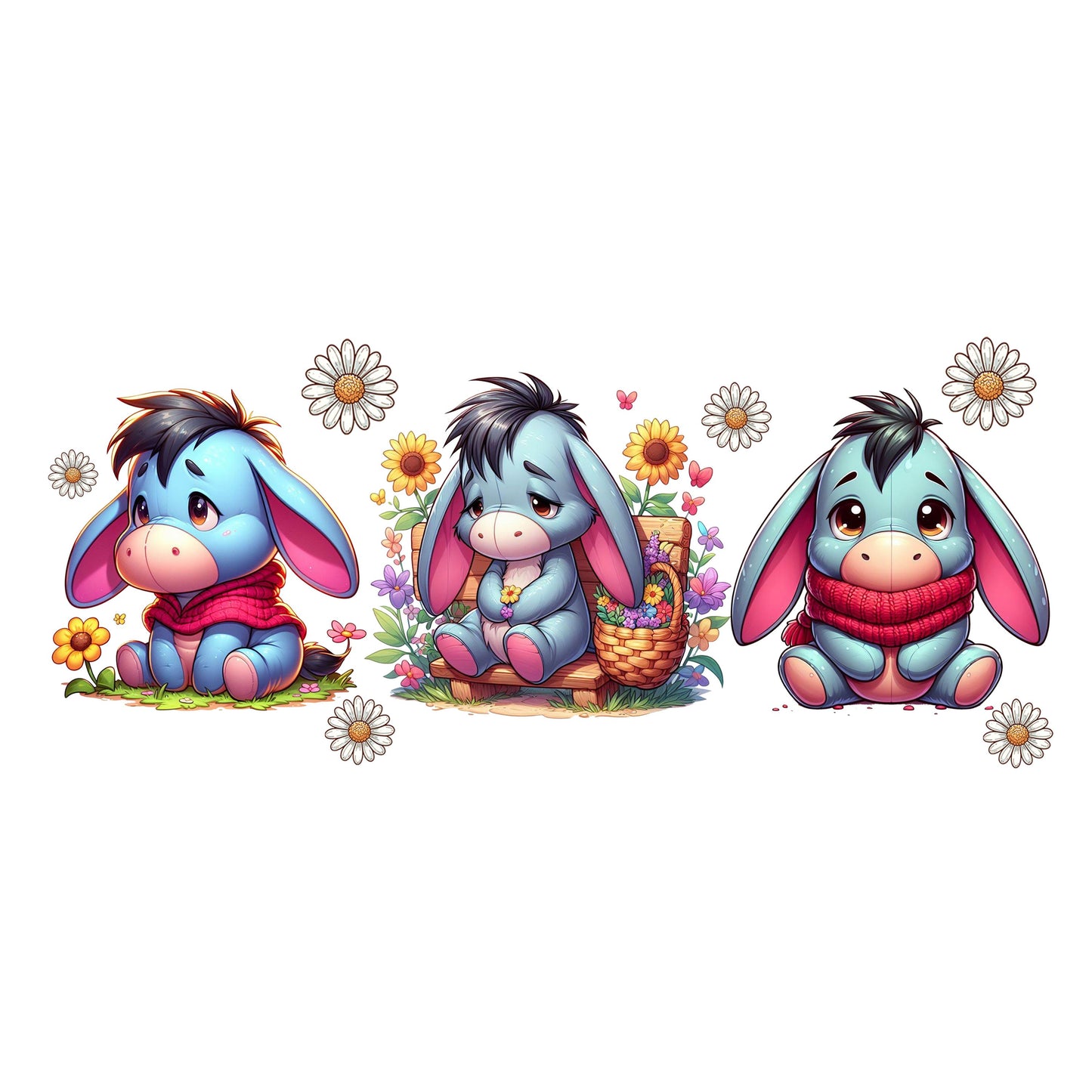 UV DTF Sticker print Baby Eeyore with flowers decal, tumbler decal, Uv wrap glass can tumbler. #5071