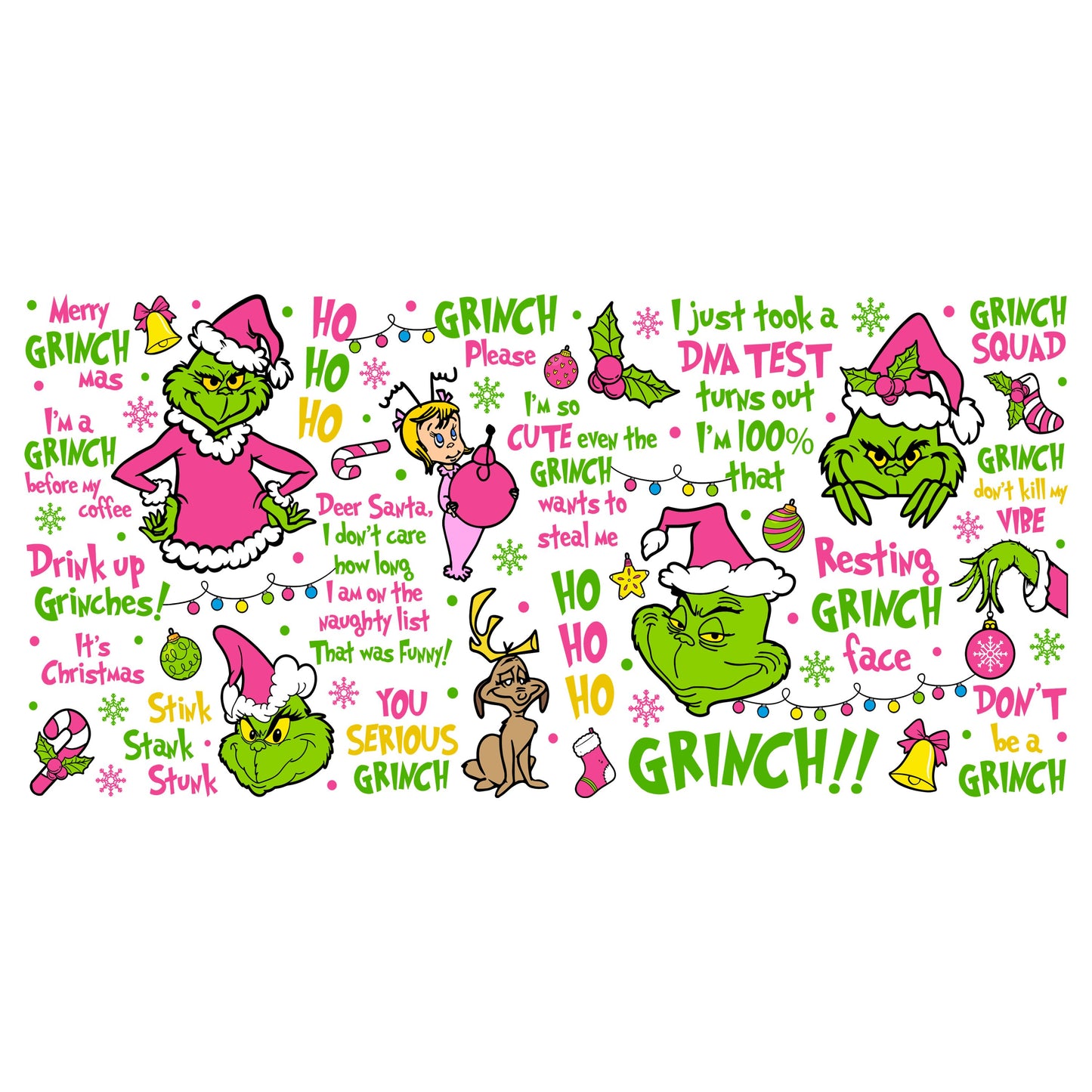 UV DTF Sticker print Grinh Sayings wrap decal, tumbler decal, permanent sticker. Uv wrap for glass can tumbler. #7049