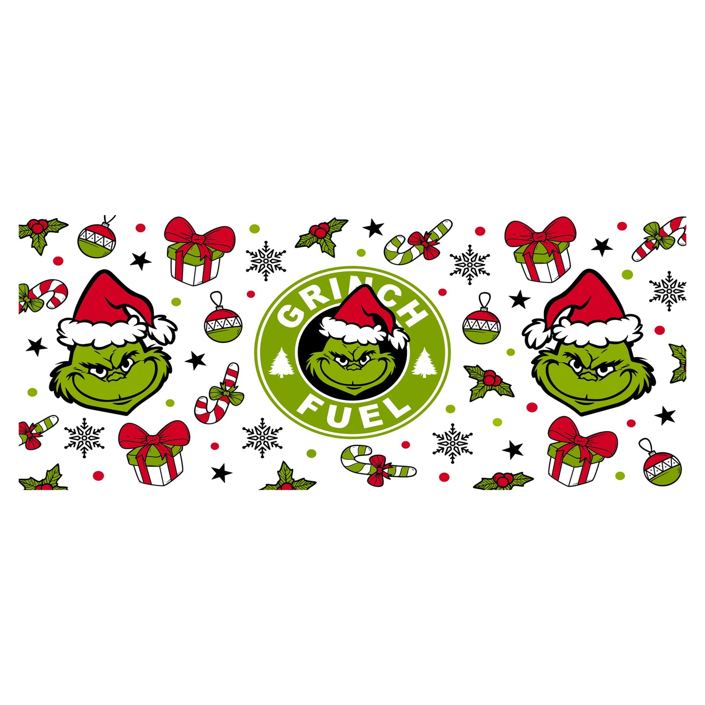 UV DTF Sticker print. Grinc Fuel Christmas glass can wrap or element sheet decal, tumbler decal. UV wrap for glass can tumbler. #7078