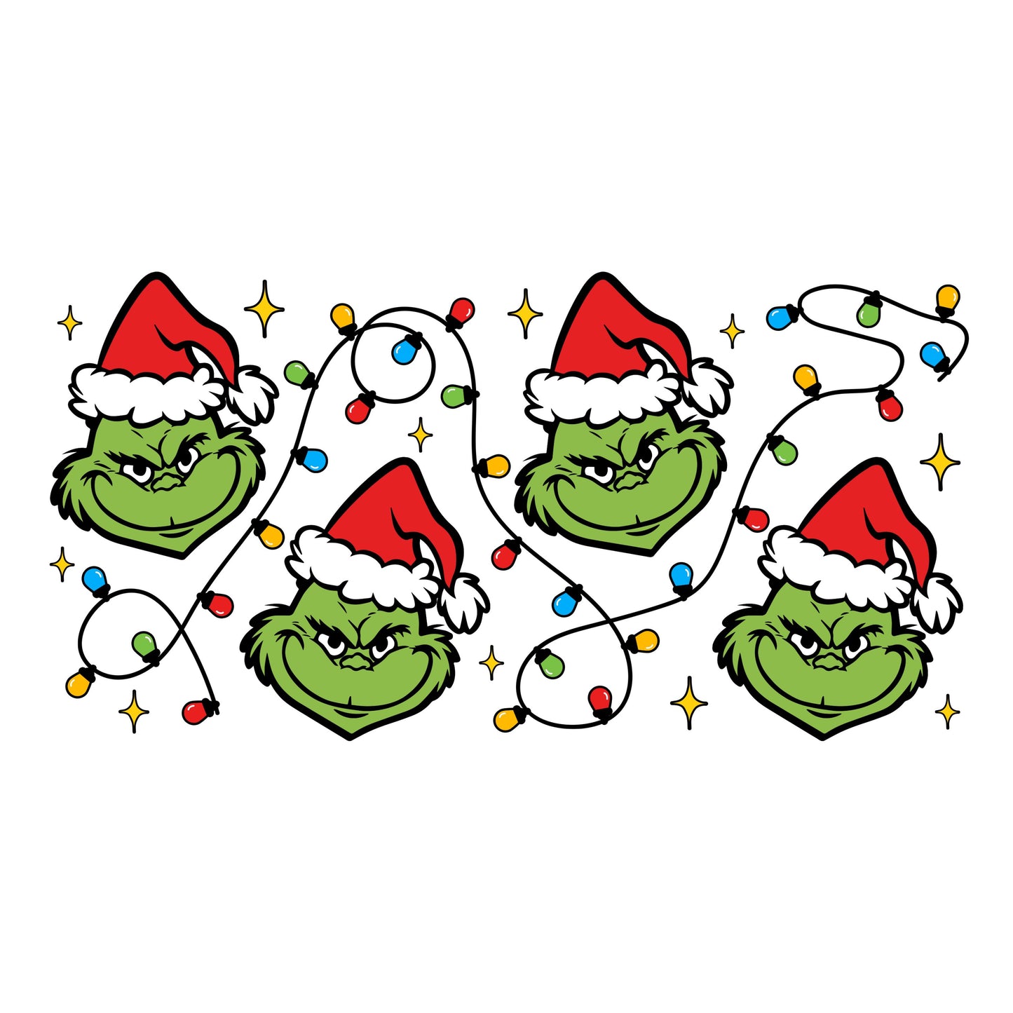 UV DTF Sticker print. Grin Christmas Lights glass can wrap or element sheet decal, tumbler decal. UV wrap for glass can tumbler. #7077