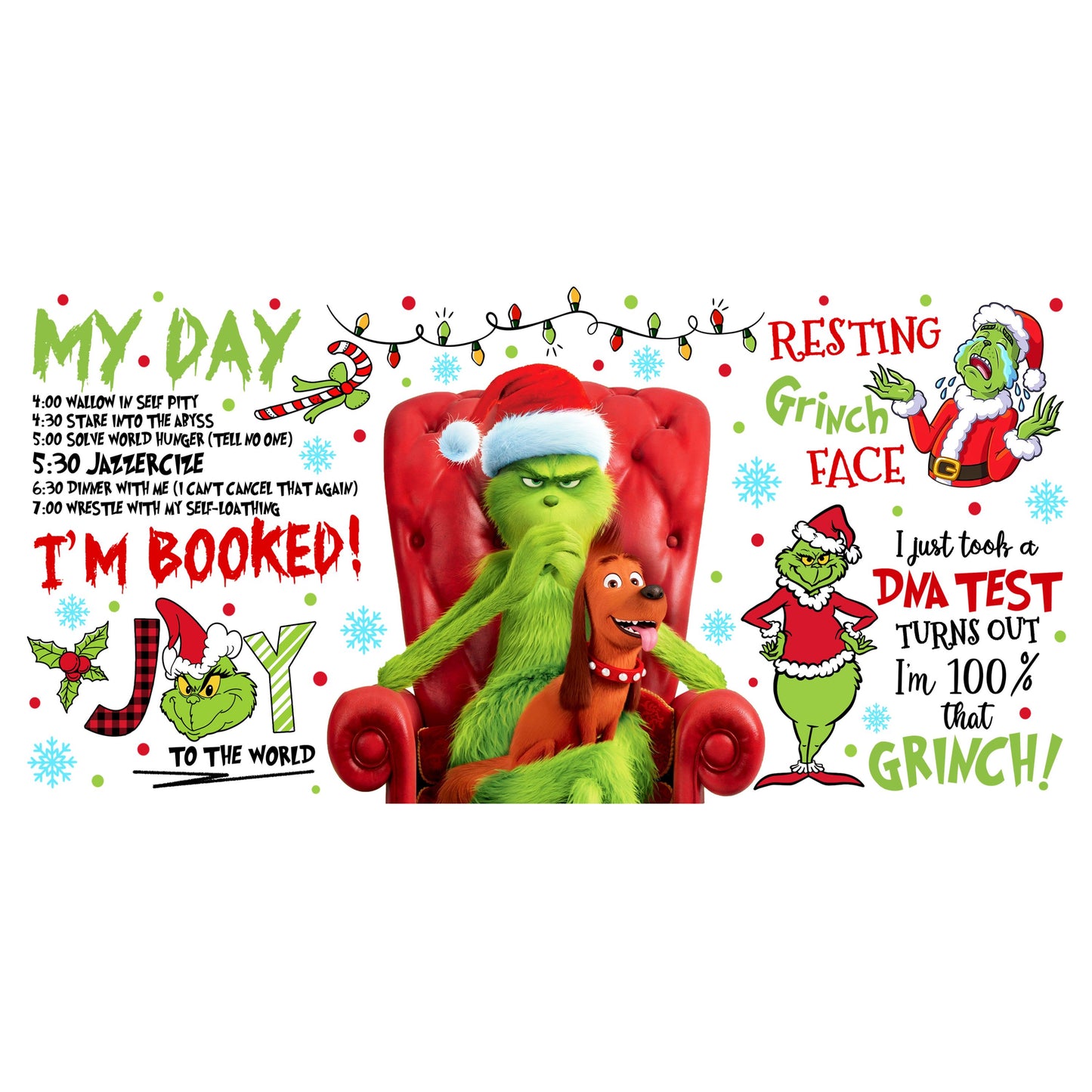 UV DTF Sticker print. Resting Grich Face wrap decal, 40 oz or glass can tumbler decal. UV wrap for glass can tumbler. #5185