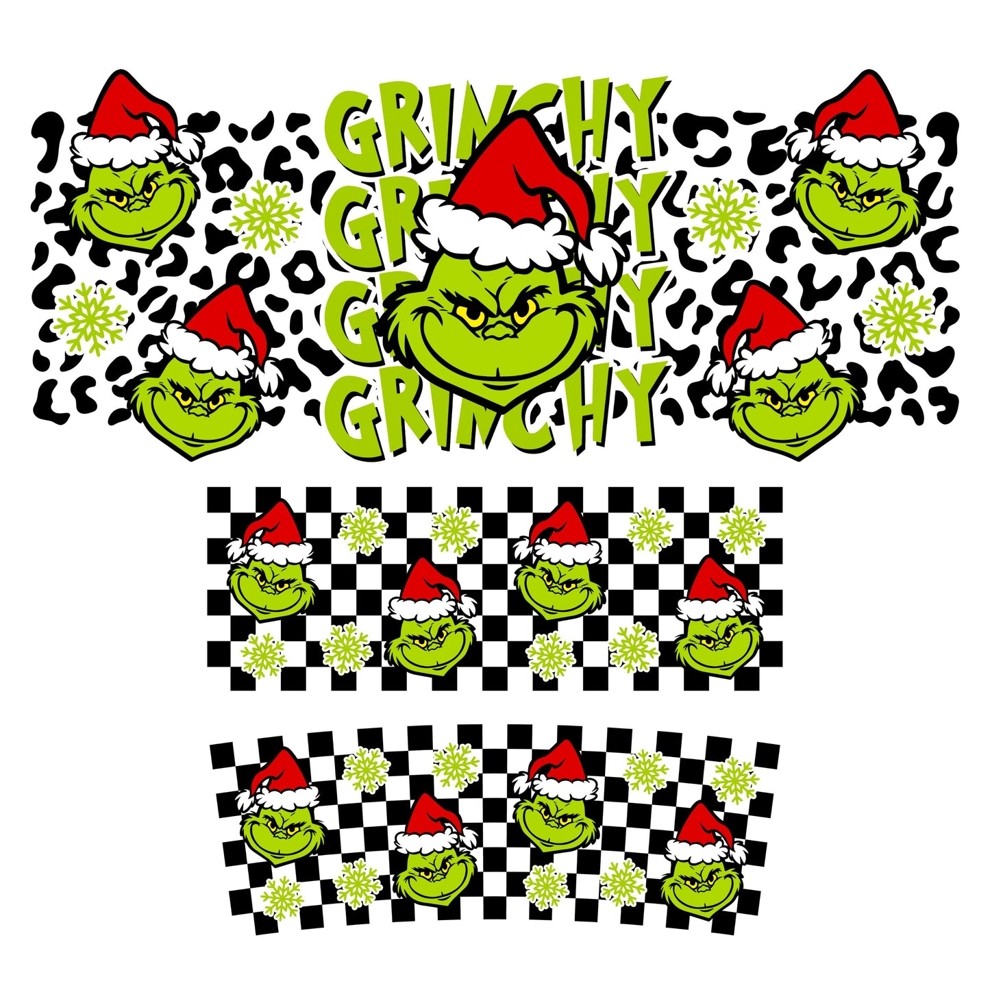 UV DTF 40 oz ready to apply Griny cheetah and checkered wrap decal , permanent sticker. UV wrap quencher #3039