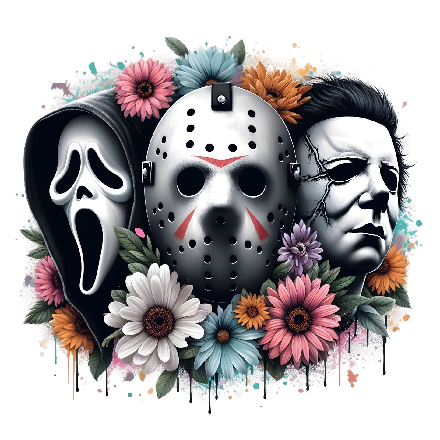 UV DTF Sticker print Halloween Horror Movie Trio elements decal, tumbler decal, Uv wrap glass can tumbler. #7045