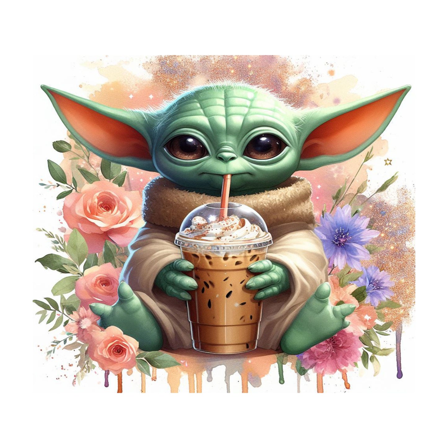 UV DTF Sticker print Iced coffee and flowers decal, tumbler decal, permanent sticker. #10083