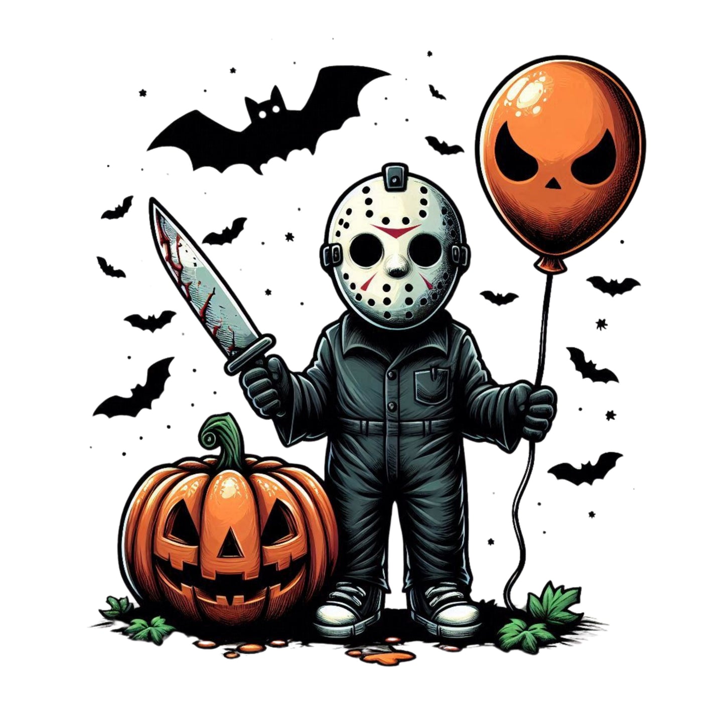 UV DTF Sticker print Jason Bats and Halloween Balloon decal, tumbler decal, permanent sticker. Uv wrap for glass can tumbler. #7057