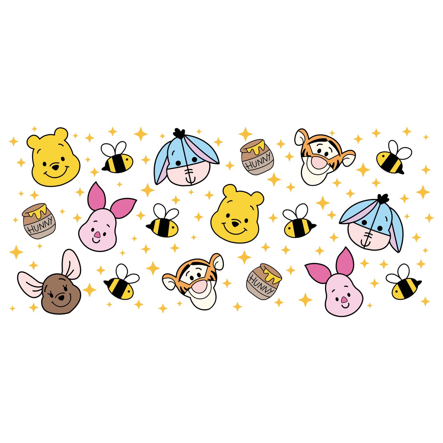 UV DTF Sticker print Pooh and Friends element wrap decal, tumbler decal, Uv wrap glass can tumbler. #5056