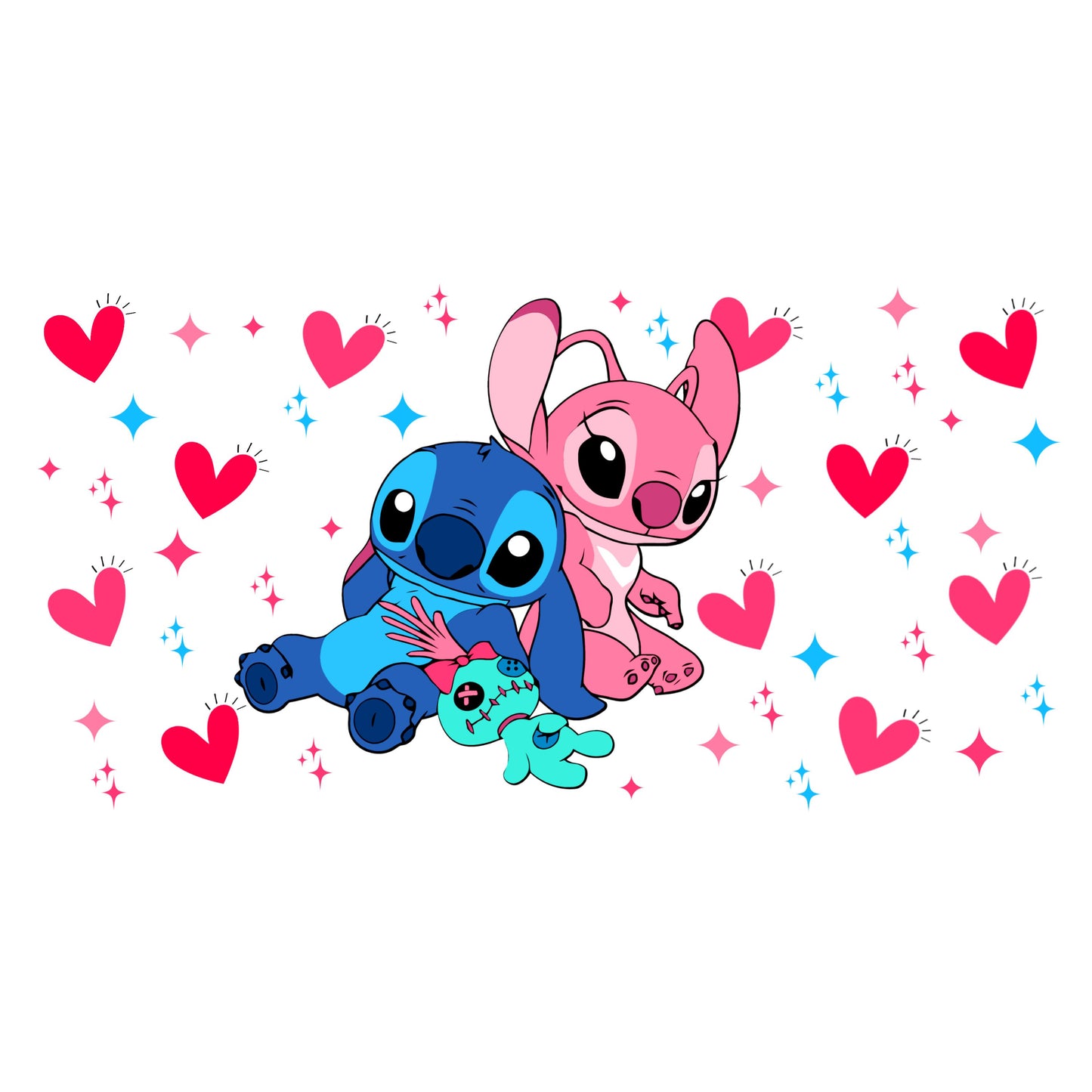 UV DTF Sticker print Pink Stich and Stich wrap decal, tumbler decal,  Uv wrap glass can tumbler. #5045