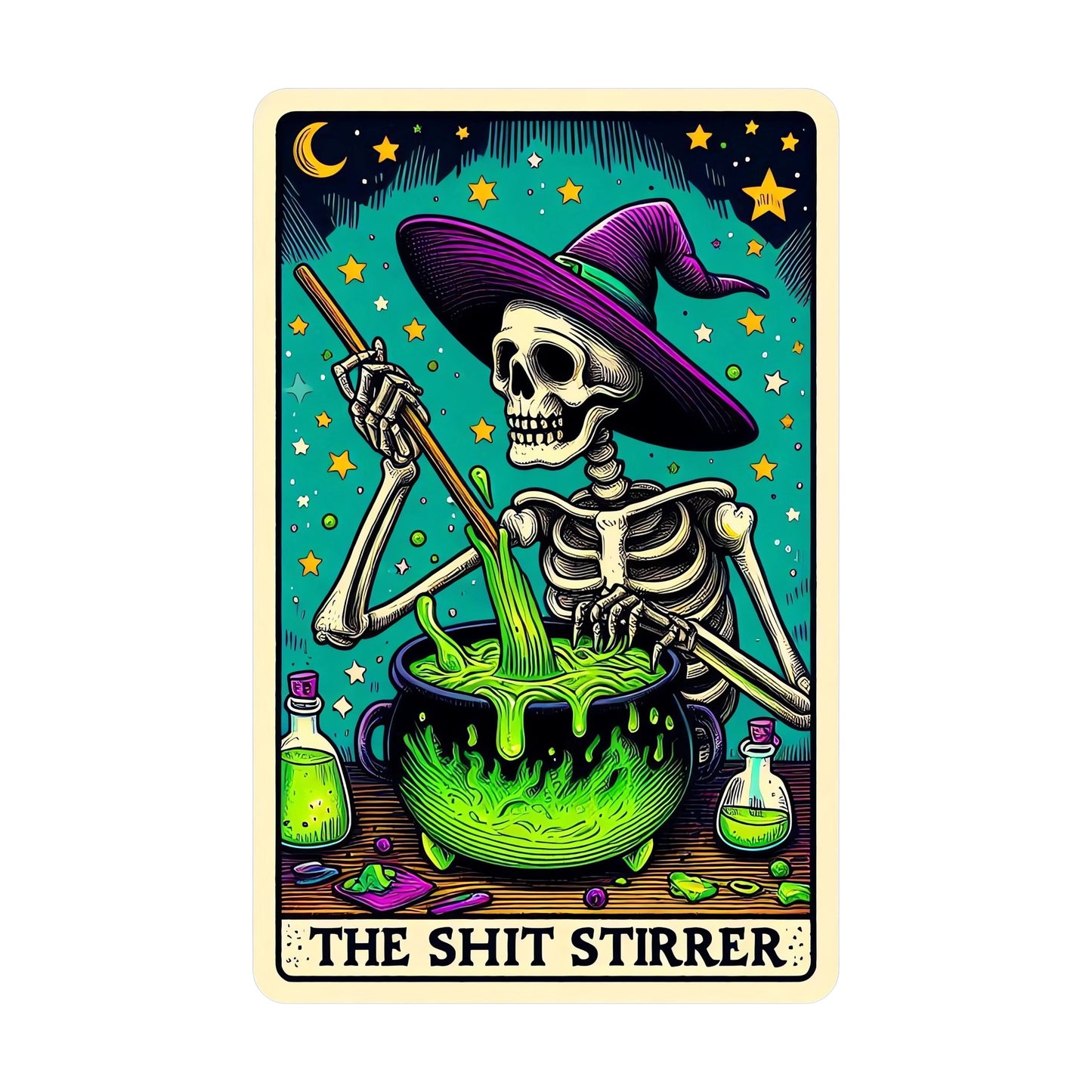 UV DTF Sticker print Shit stirrer Skeleton old tarot card decal, tumbler decal, permanent sticker. Uv wrap for glass can tumbler. #7025