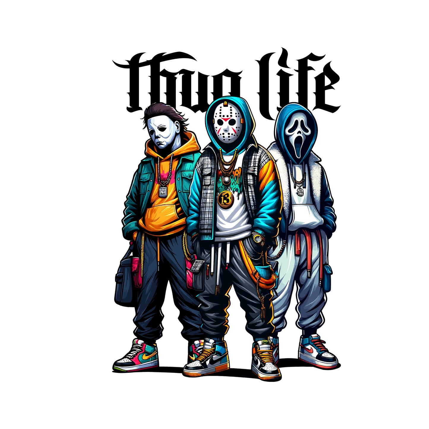 UV DTF Sticker print. Thug Life horror character decal, tumbler decal. UV wrap for glass can tumbler. #7008