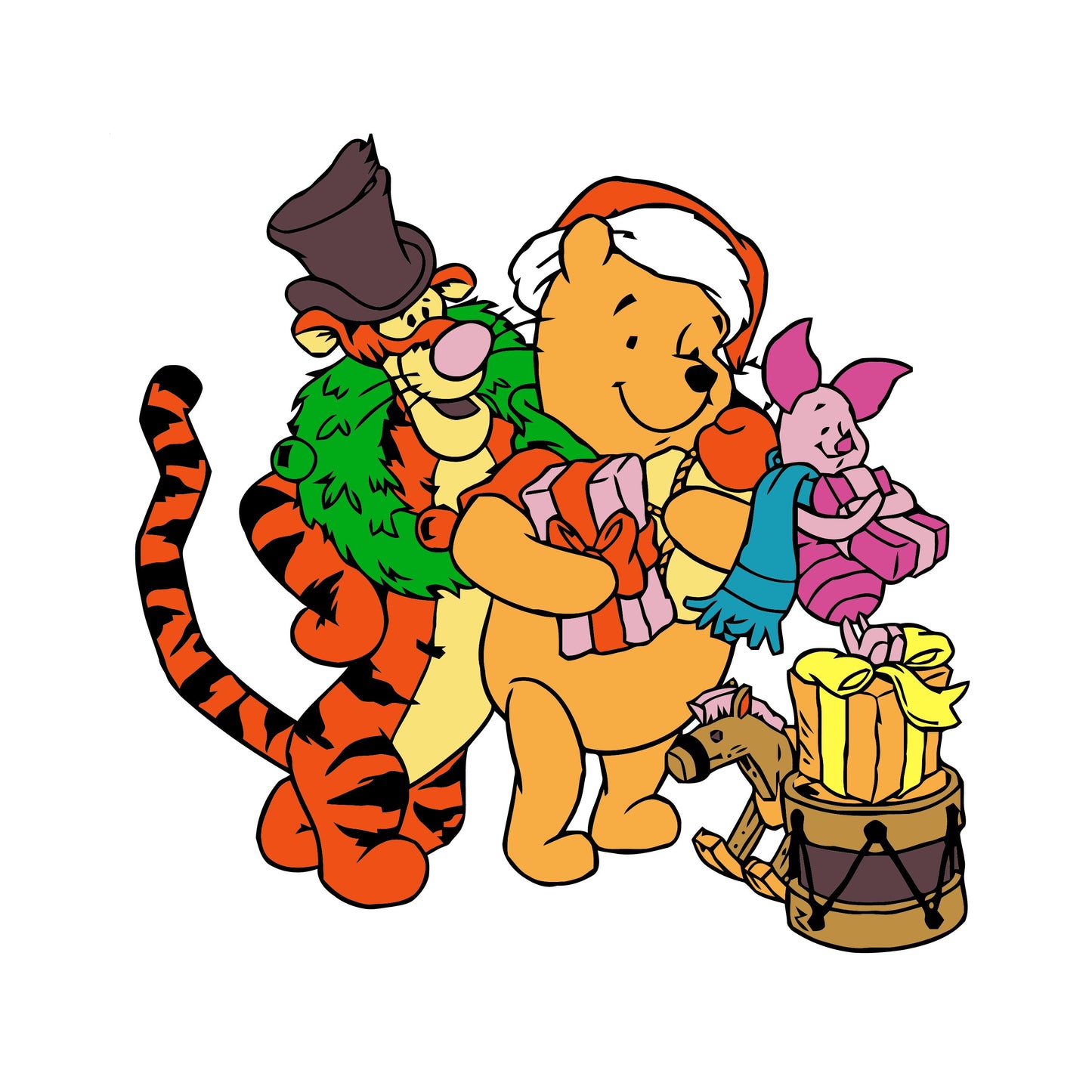 UV DTF Sticker print Poo Tigg wreath Merry Christmas decal, tumbler decal, permanent sticker. Uv wrap for glass can tumbler. #7145