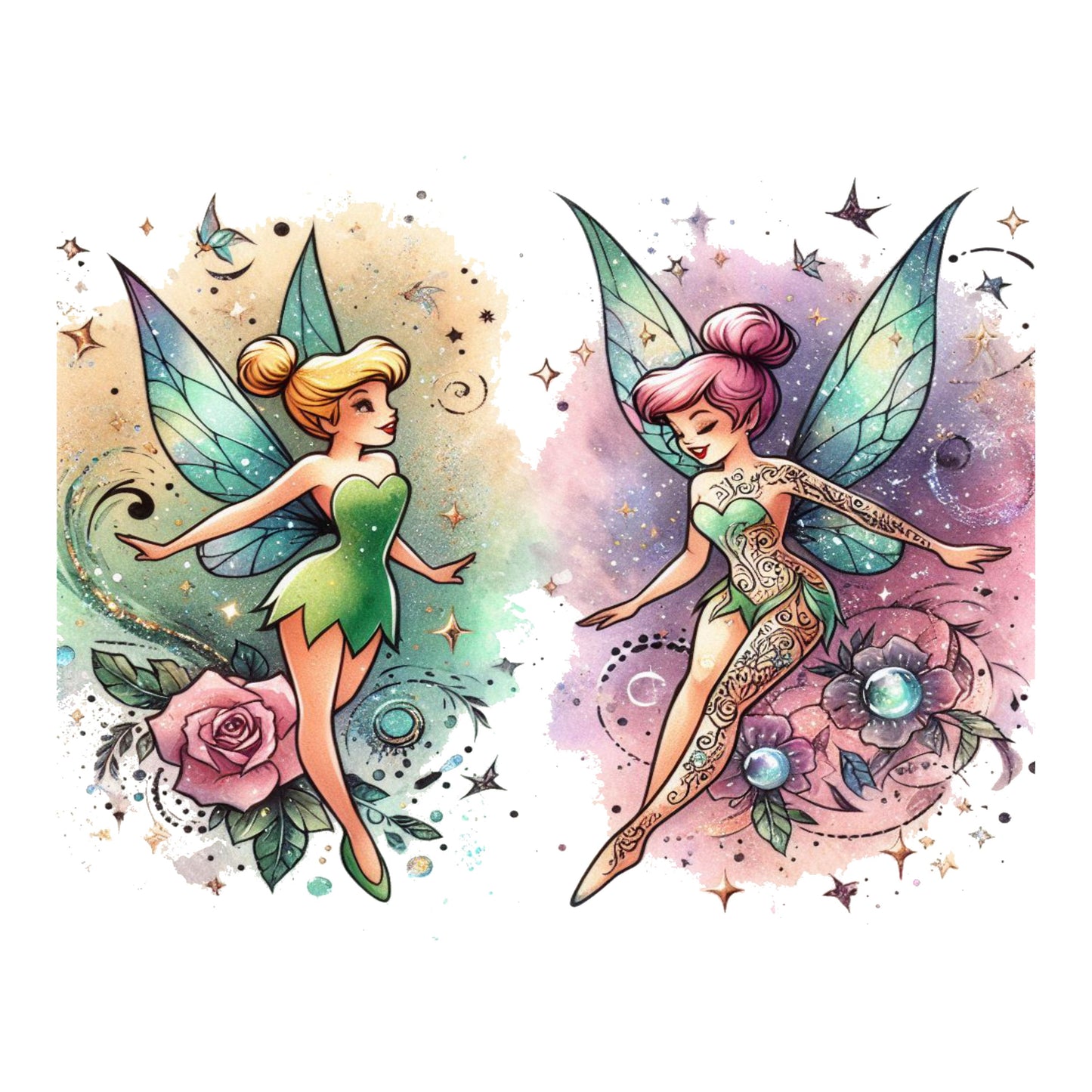 UV DTF Sticker print Bad and Good tattoo Tink decal, tumbler decal, permanent sticker. #10088