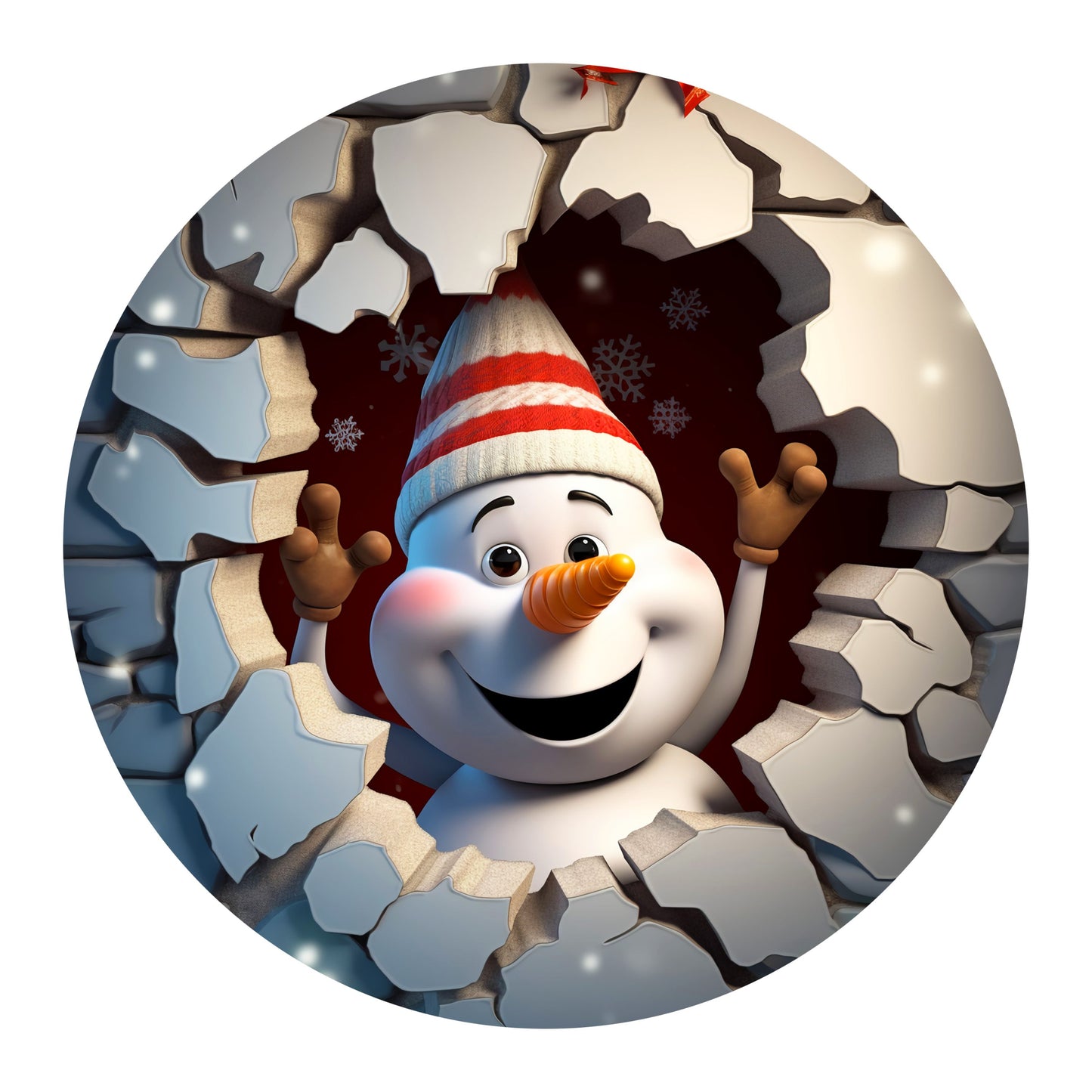 UV DTF Sticker print. Cracked snowman decal, tumbler decal. UV wrap for glass can tumbler. #7080