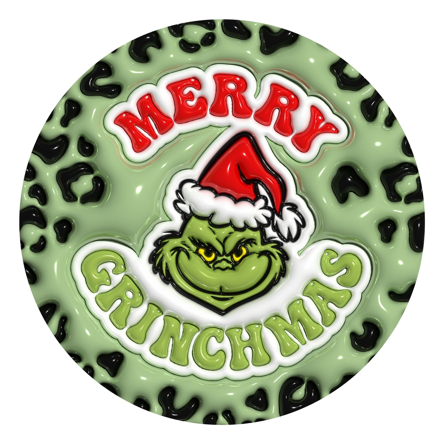 UV DTF Sticker print. Leopard Grincmas circle decal, tumbler decal. UV wrap for glass can tumbler. #7084