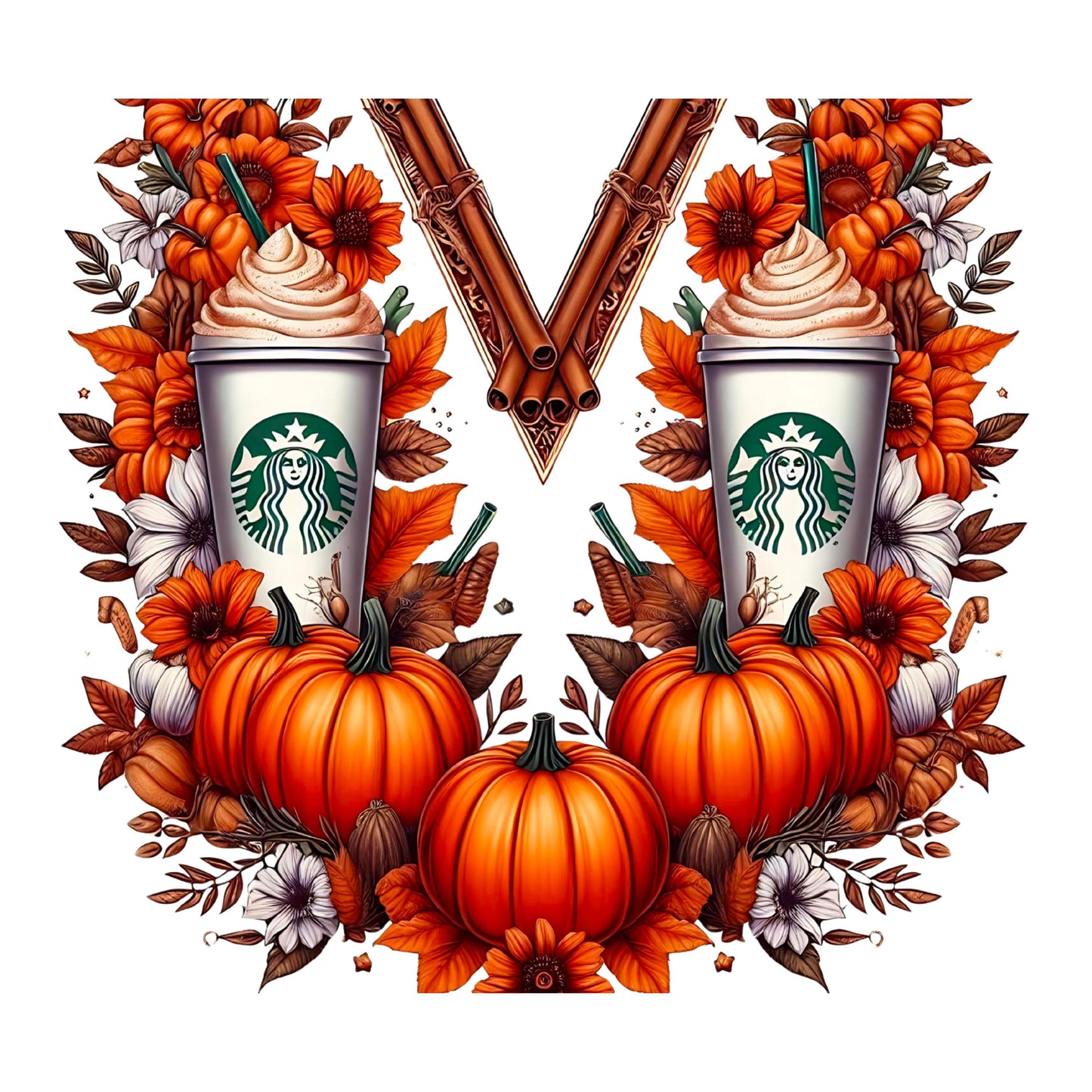 UV DTF Sticker print. Pumpkin Spice V split tumbler wrap decal, tumbler decal. UV wrap for glass can tumbler. #5166
