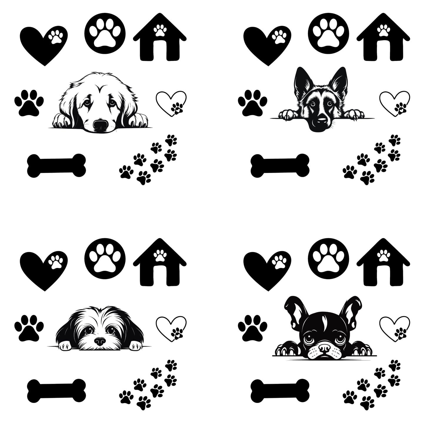 UV DTF Sticker print Dog breed paws bones heart Element sheet decal, tumbler decal, permanent sticker. #10110