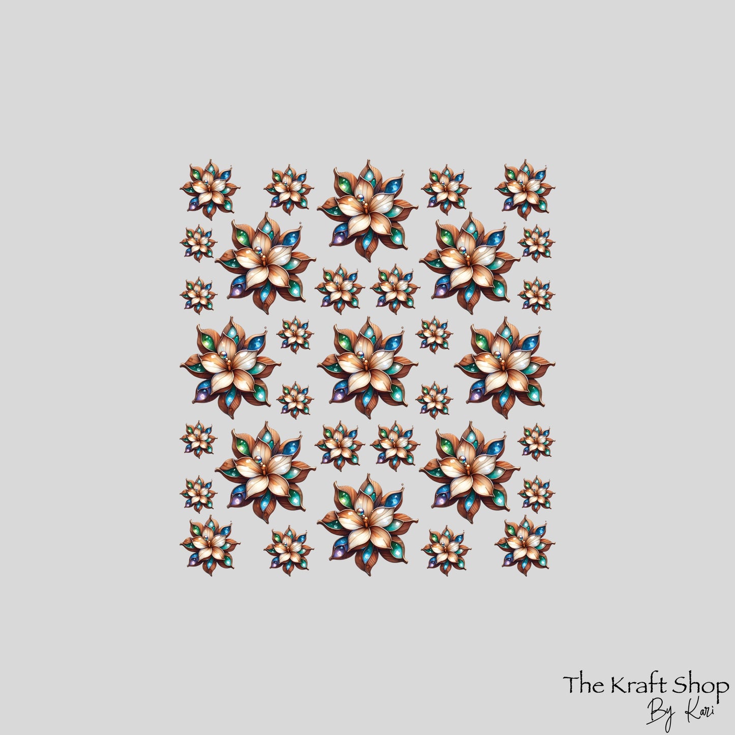 UV DTF Sticker print. Wooden glass flowers  element bundle of decals, tumbler decal. #10143