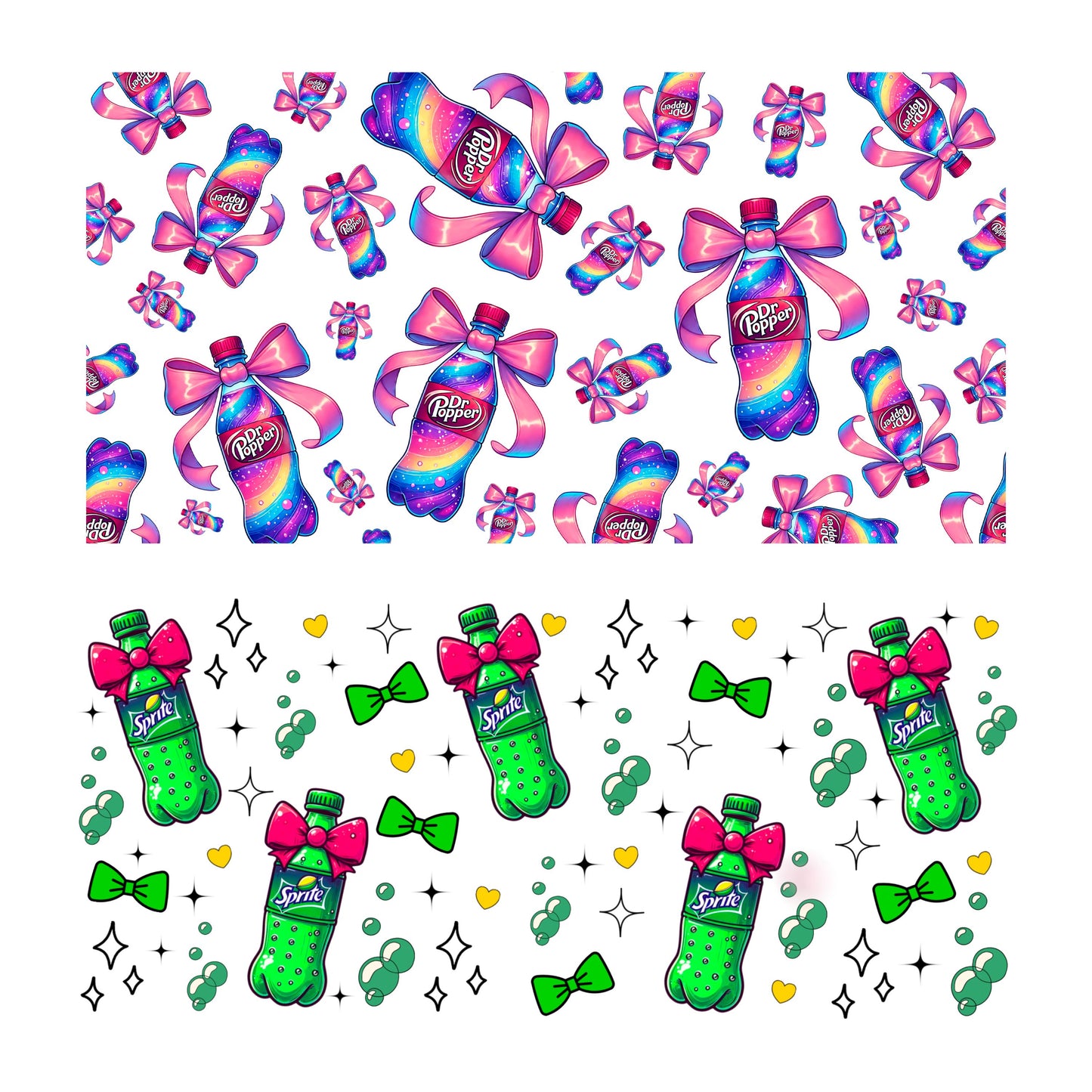 UV DTF Sticker print. Soda Pop Wraps with Bows, Hearts and Flowers wrap decal, tumbler decal,UV wrap for glass can tumbler#5270