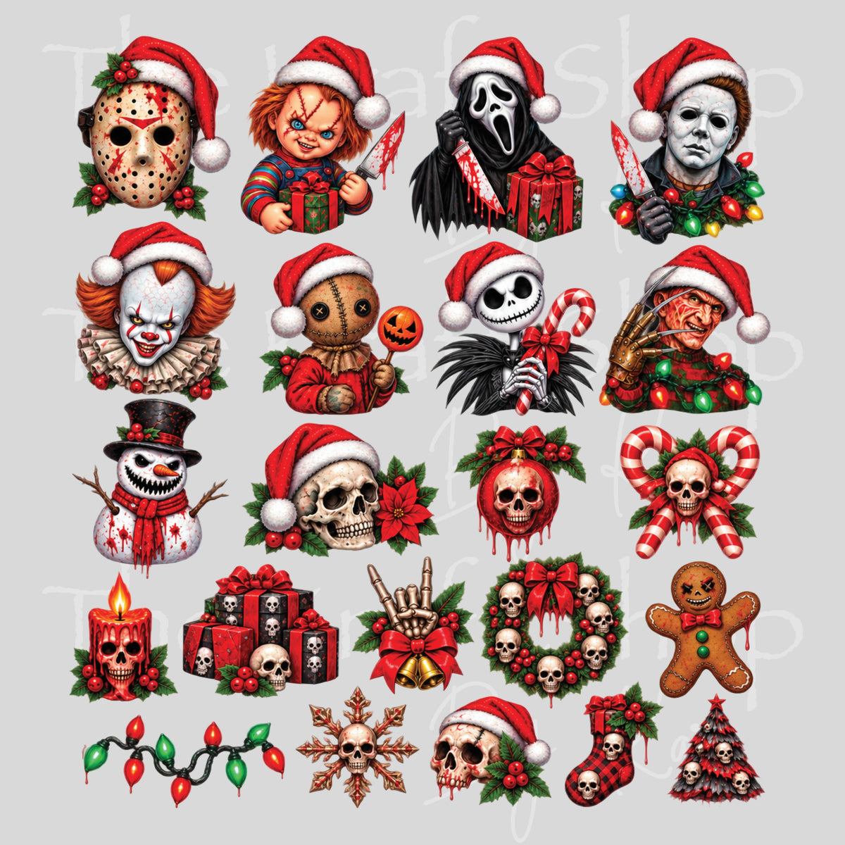 UV DTF Horror Christmas Element sheet 8x8 decal, tumbler decal, permanent sticker. #7843