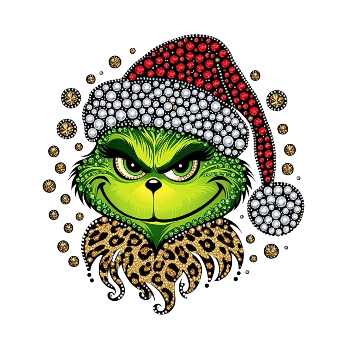 UV DTF Sticker print Rhinestone Grin with Santa hat Merry Christmas decal, tumbler decal, permanent sticker. Uv wrap for glass can tumbler. #7157
