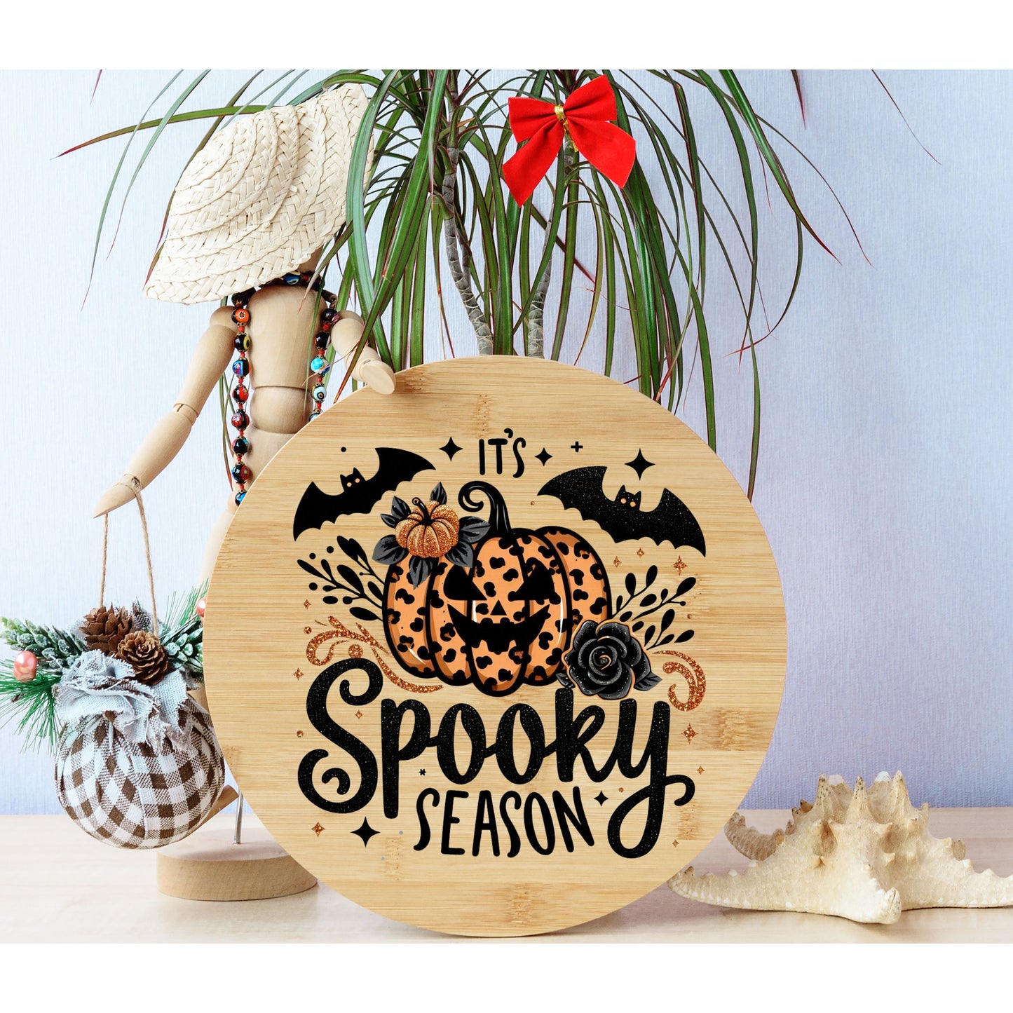UV DTF Sticker print It's spooky season cheetah pumpkin Halloween decal, tumbler decal, Uv wrap glass can tumbler. #7036
