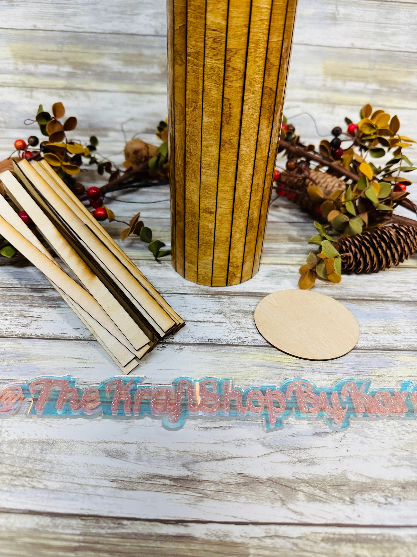 Wood kit for 20 oz or 30 oz tumblers. Craft kit for wood projects. Laser engraved and cut out.