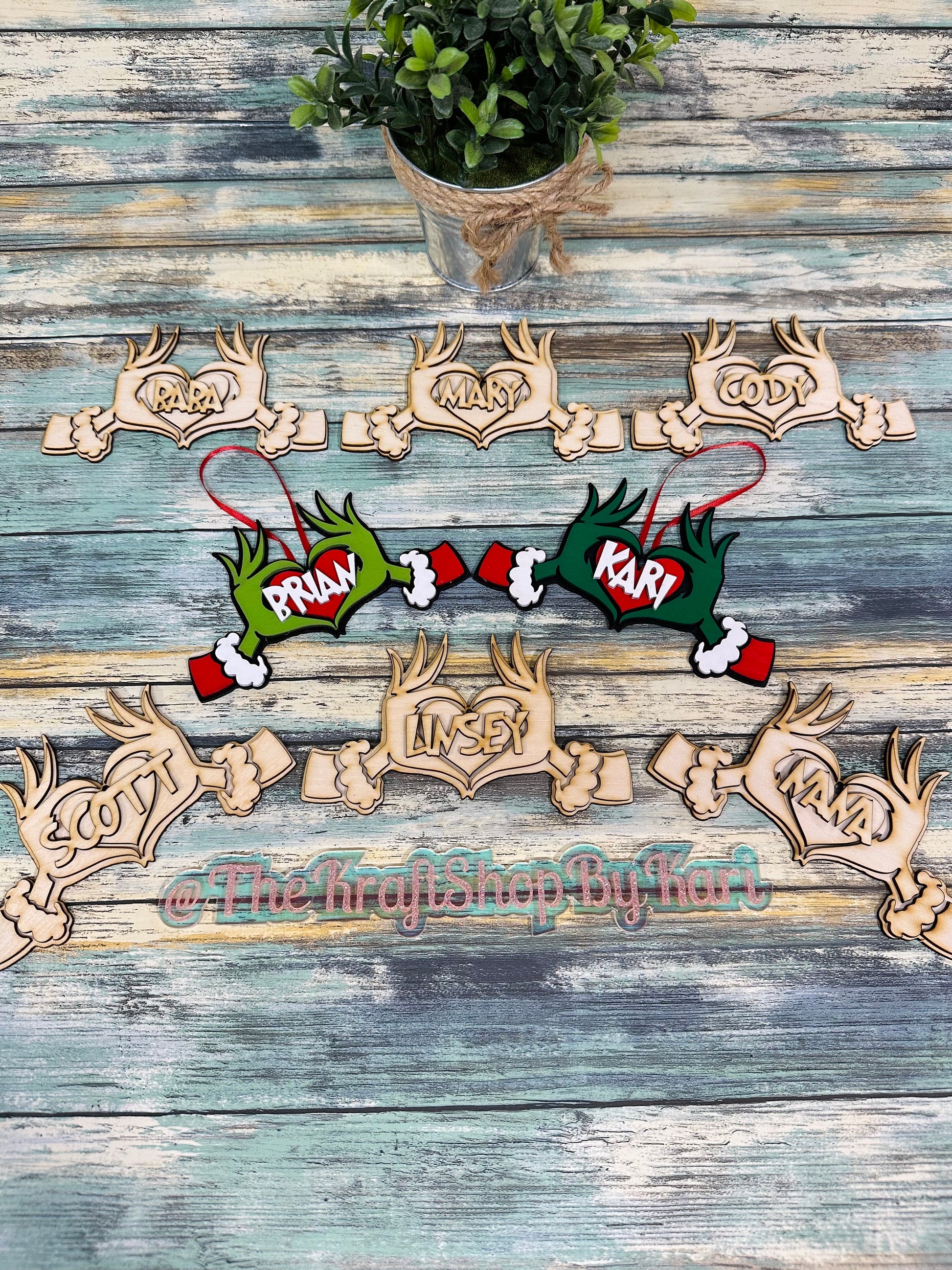 KITS ONLY. Green hand ornament crafter kit. Green hands with heart. Personalized ornaments. Heart hands.