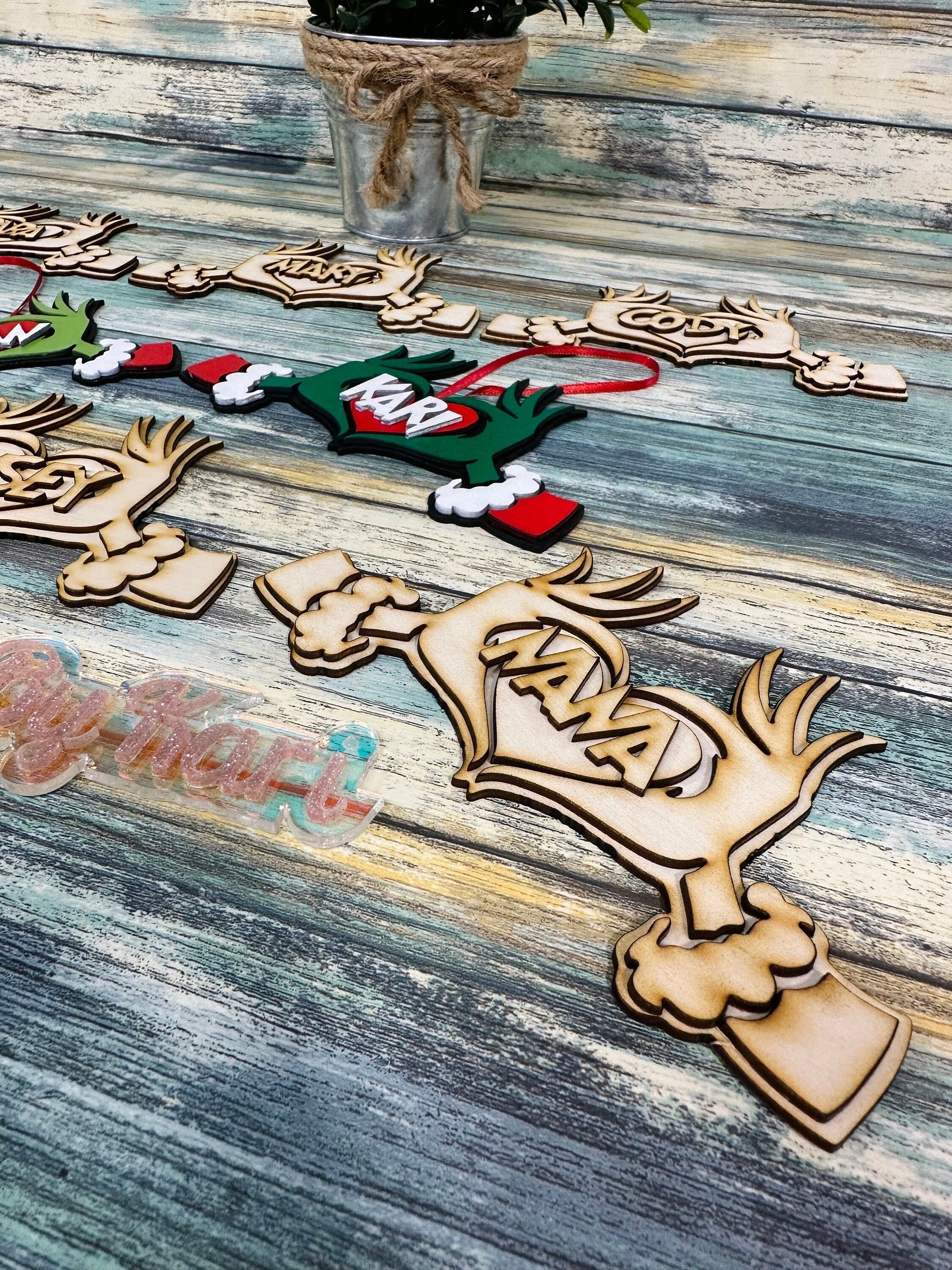 KITS ONLY. Green hand ornament crafter kit. Green hands with heart. Personalized ornaments. Heart hands.