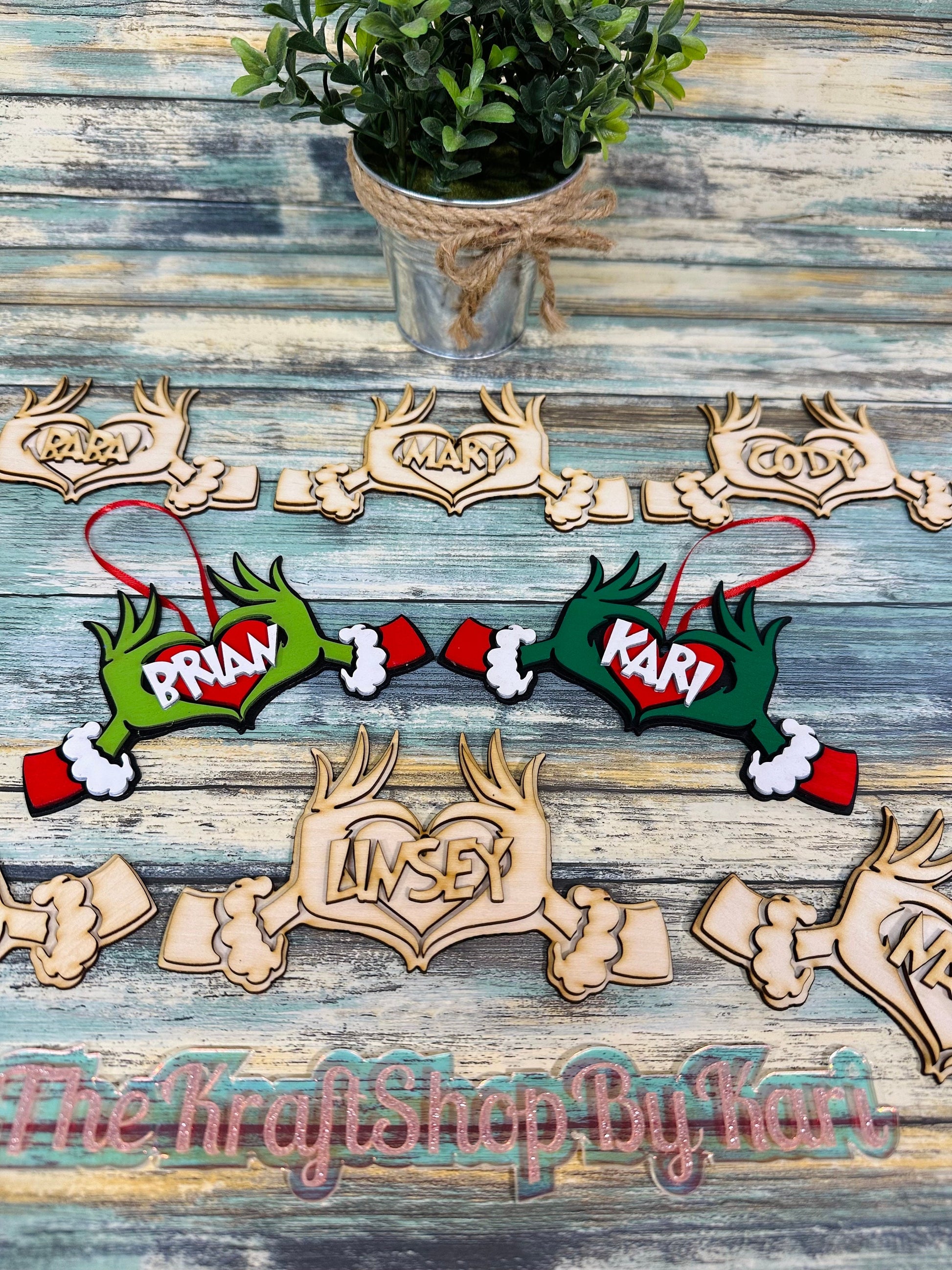 KITS ONLY. Green hand ornament crafter kit. Green hands with heart. Personalized ornaments. Heart hands.