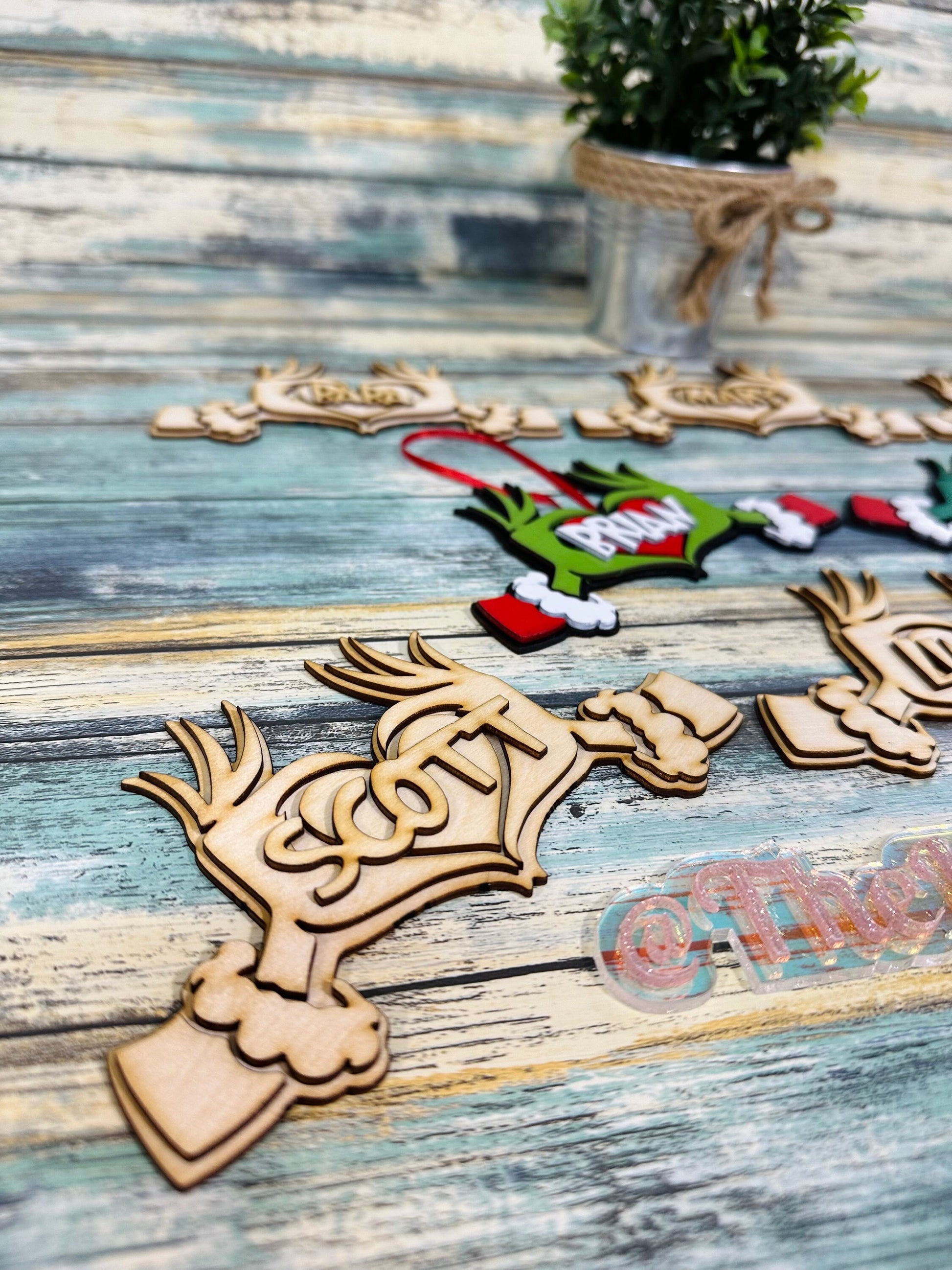 KITS ONLY. Green hand ornament crafter kit. Green hands with heart. Personalized ornaments. Heart hands.