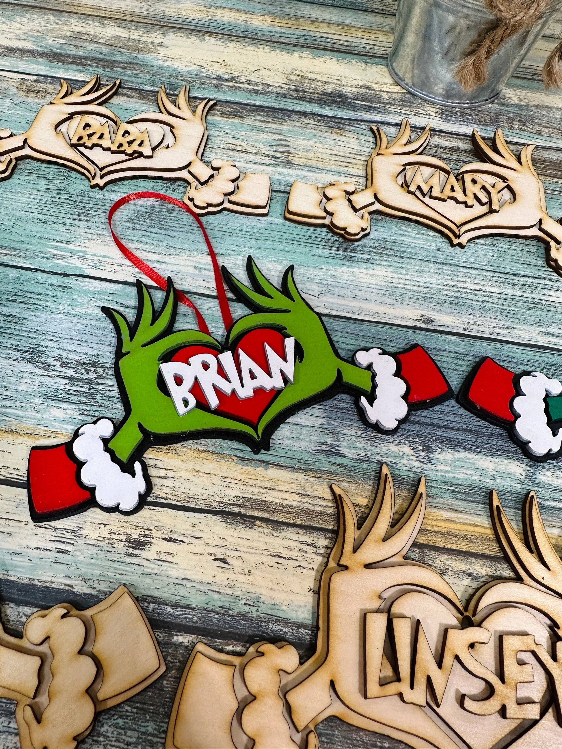 KITS ONLY. Green hand ornament crafter kit. Green hands with heart. Personalized ornaments. Heart hands.