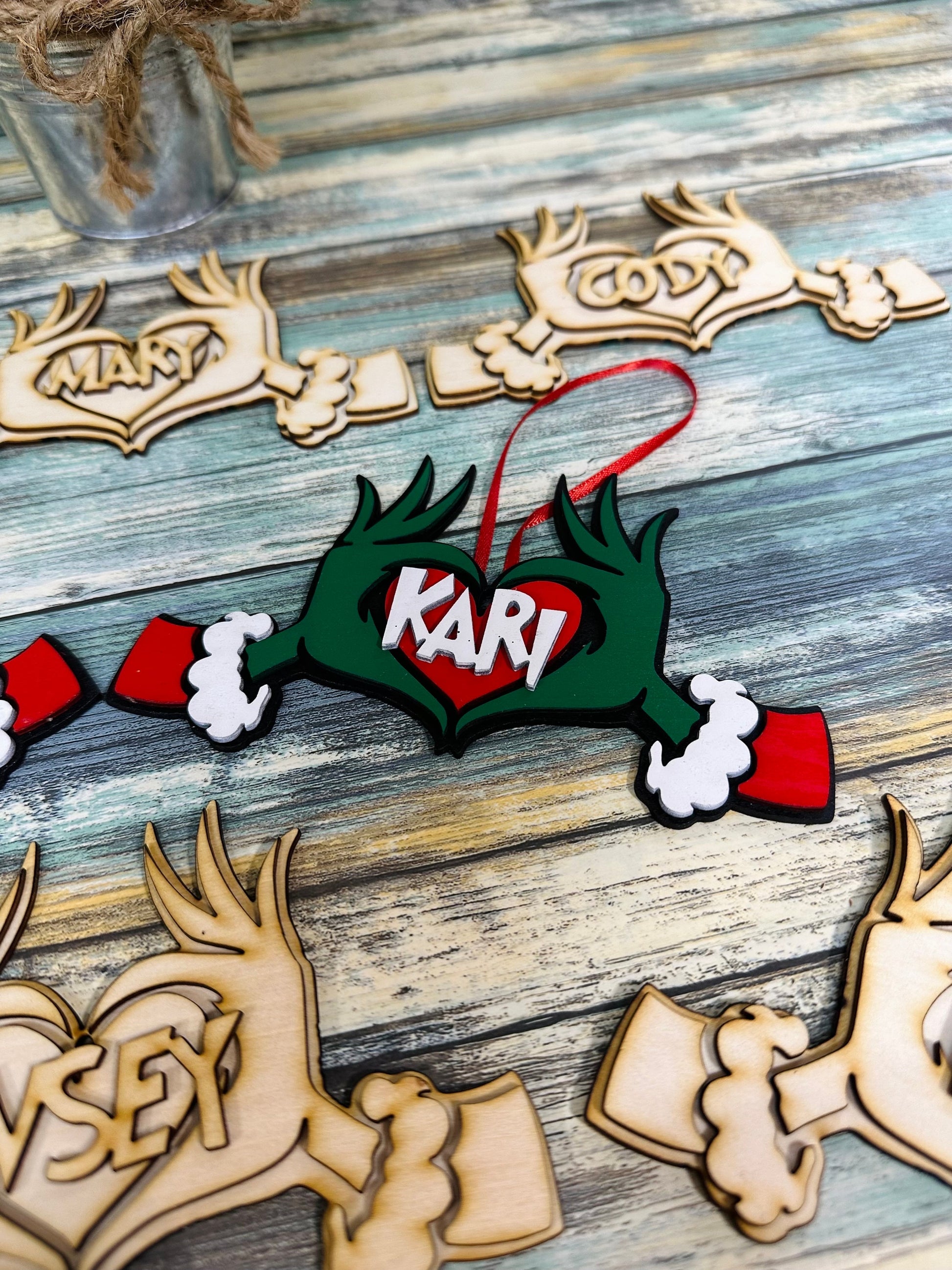 KITS ONLY. Green hand ornament crafter kit. Green hands with heart. Personalized ornaments. Heart hands.