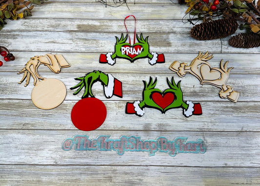 KITS ONLY. Green hand ornament crafter kit. Green hands with heart. Personalized ornaments. Heart hands.