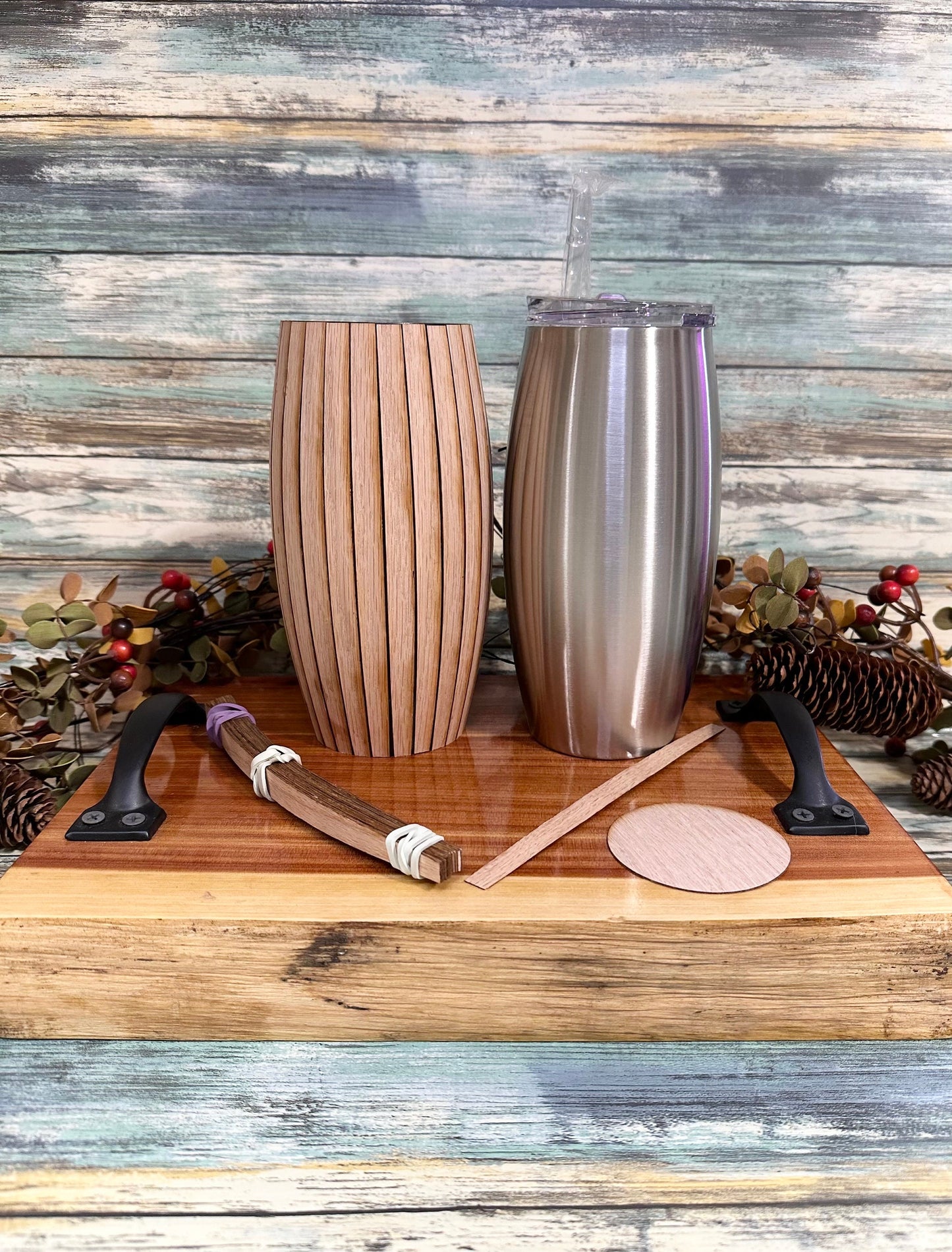 Wood kit AND a 25 oz barrel tumbler kit OR just the kit. Craft kit for wood projects. Laser cut out. DIY project. Craft tool. Craft supply.