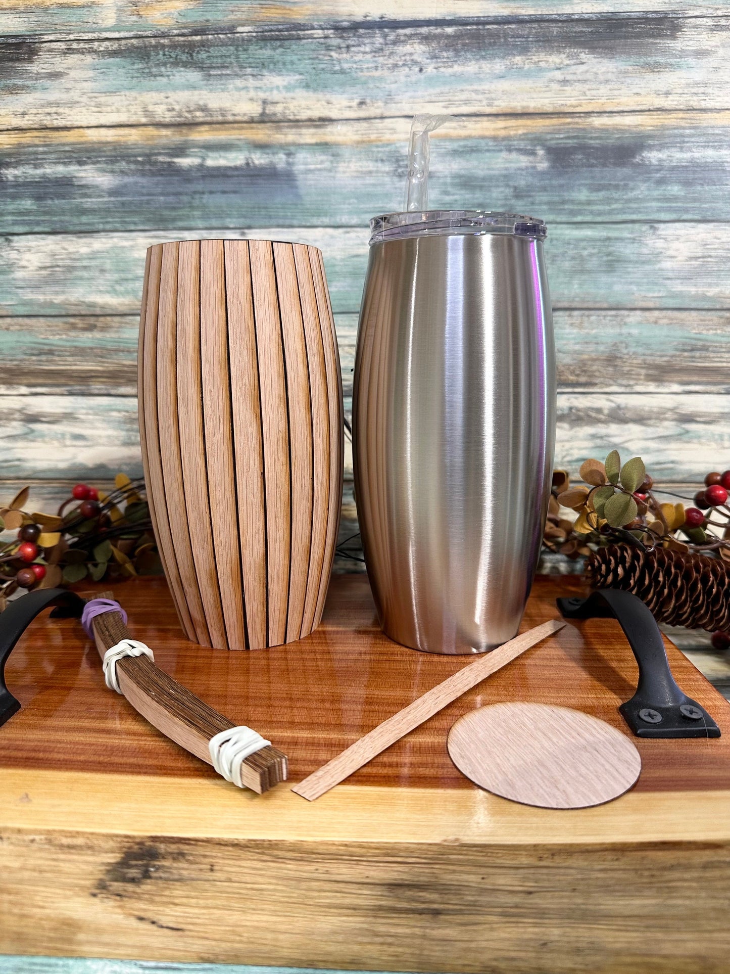 Wood kit AND a 25 oz barrel tumbler kit OR just the kit. Craft kit for wood projects. Laser cut out. DIY project. Craft tool. Craft supply.