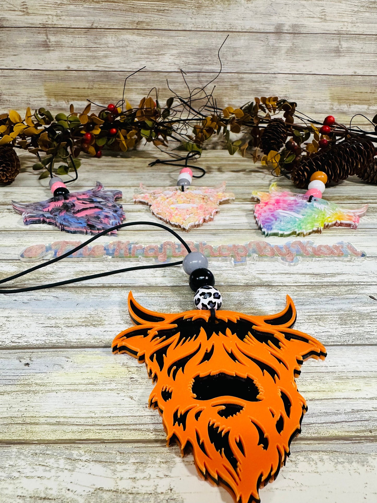 Highland cow car charm. Heifer cow rear view mirror. Acrylic car charm. Country girl gift. Cow lover gift.