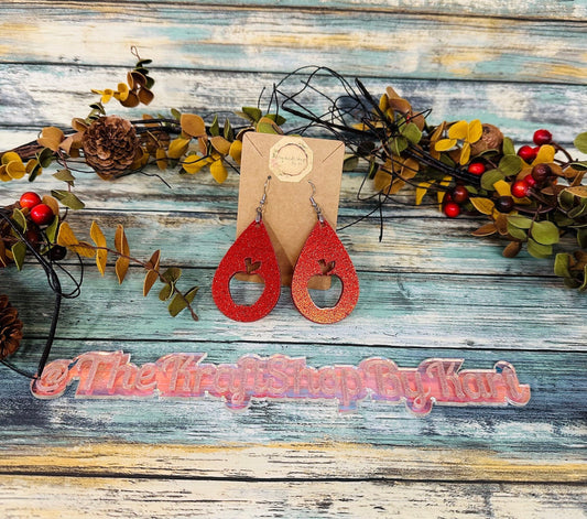 Glitter apple acrylic dangling earrings. Handmade jewelry. Glitter jewlery. Teacher gift. Gifts for her