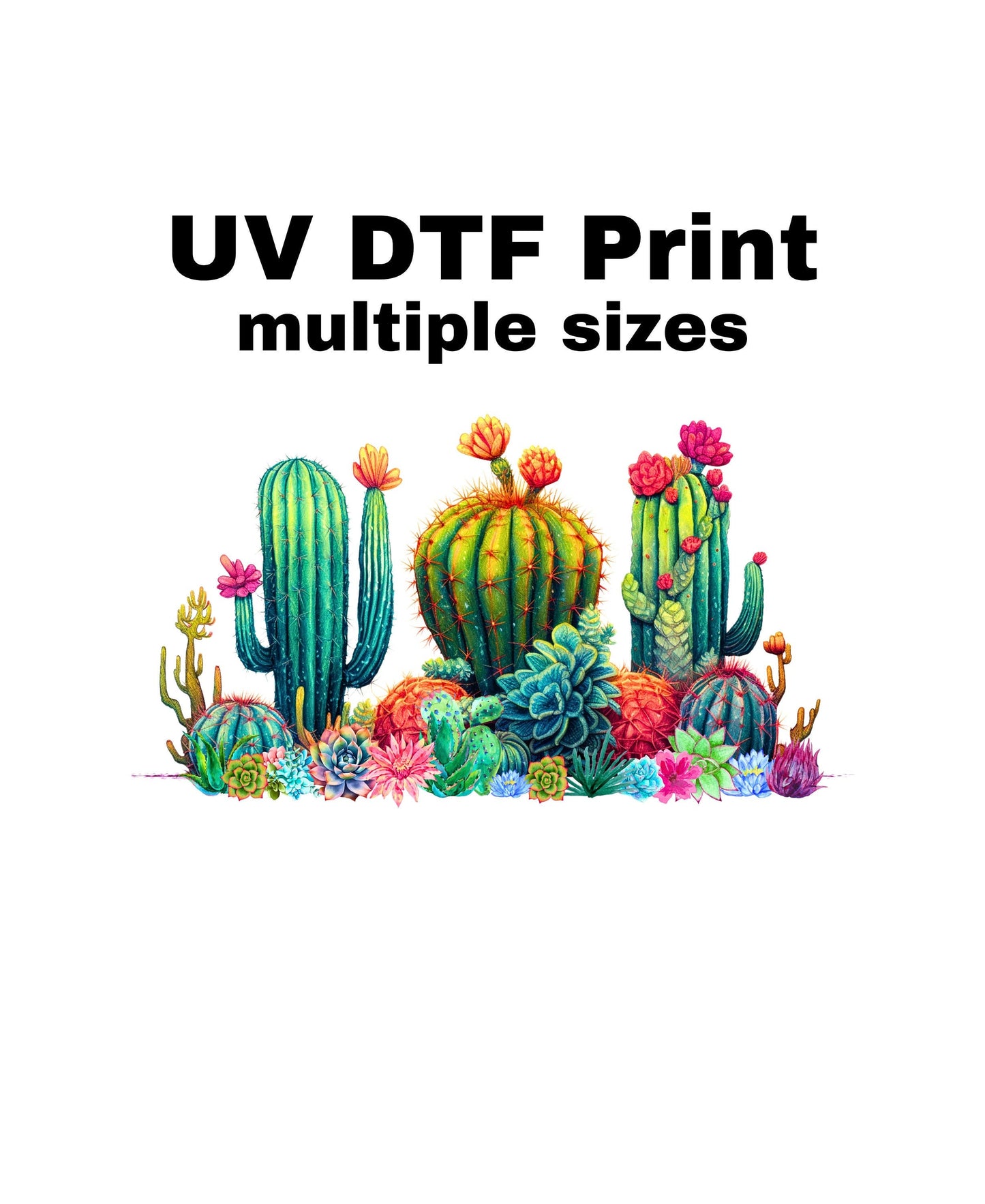 UV DTF Sticker print. Watercolor Cactus wrap decal, tumbler decal, permanent sticker. UV wrap for glass can tumbler. #5002
