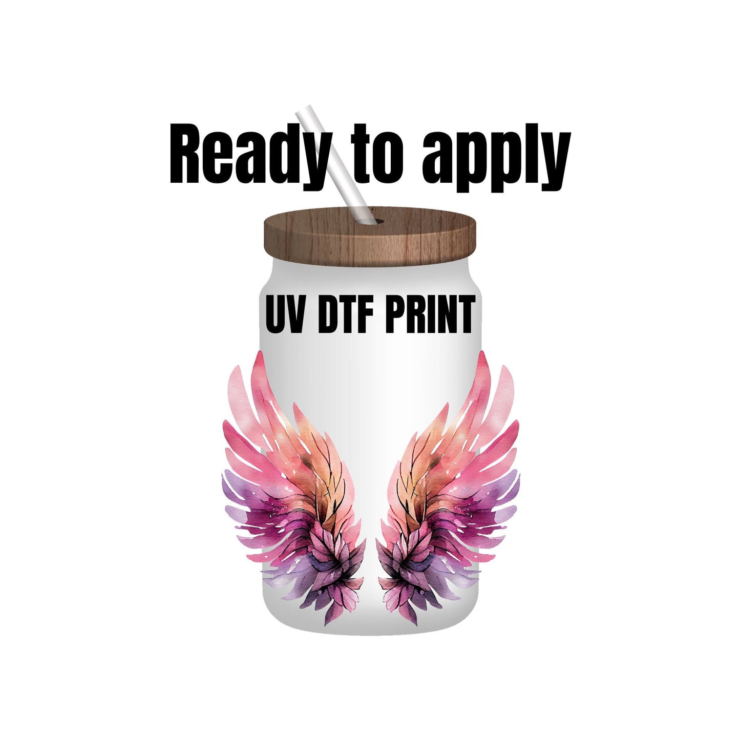 UV DTF Sticker print. Watercolor Angel wings decal, tumbler decal, permanent sticker. UV wrap for glass can tumbler. #10002