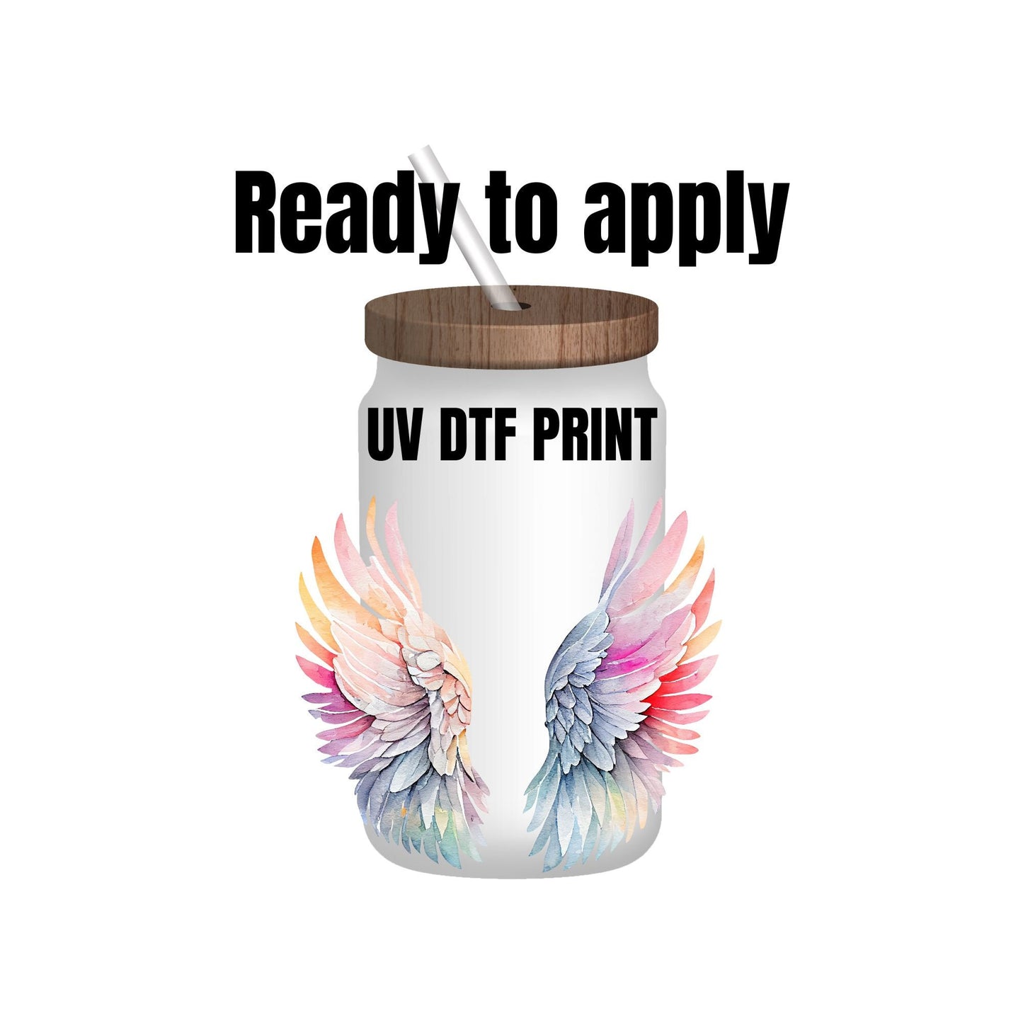 UV DTF Sticker print. Watercolor Angel wings decal, tumbler decal, permanent sticker. UV wrap for glass can tumbler. #10002