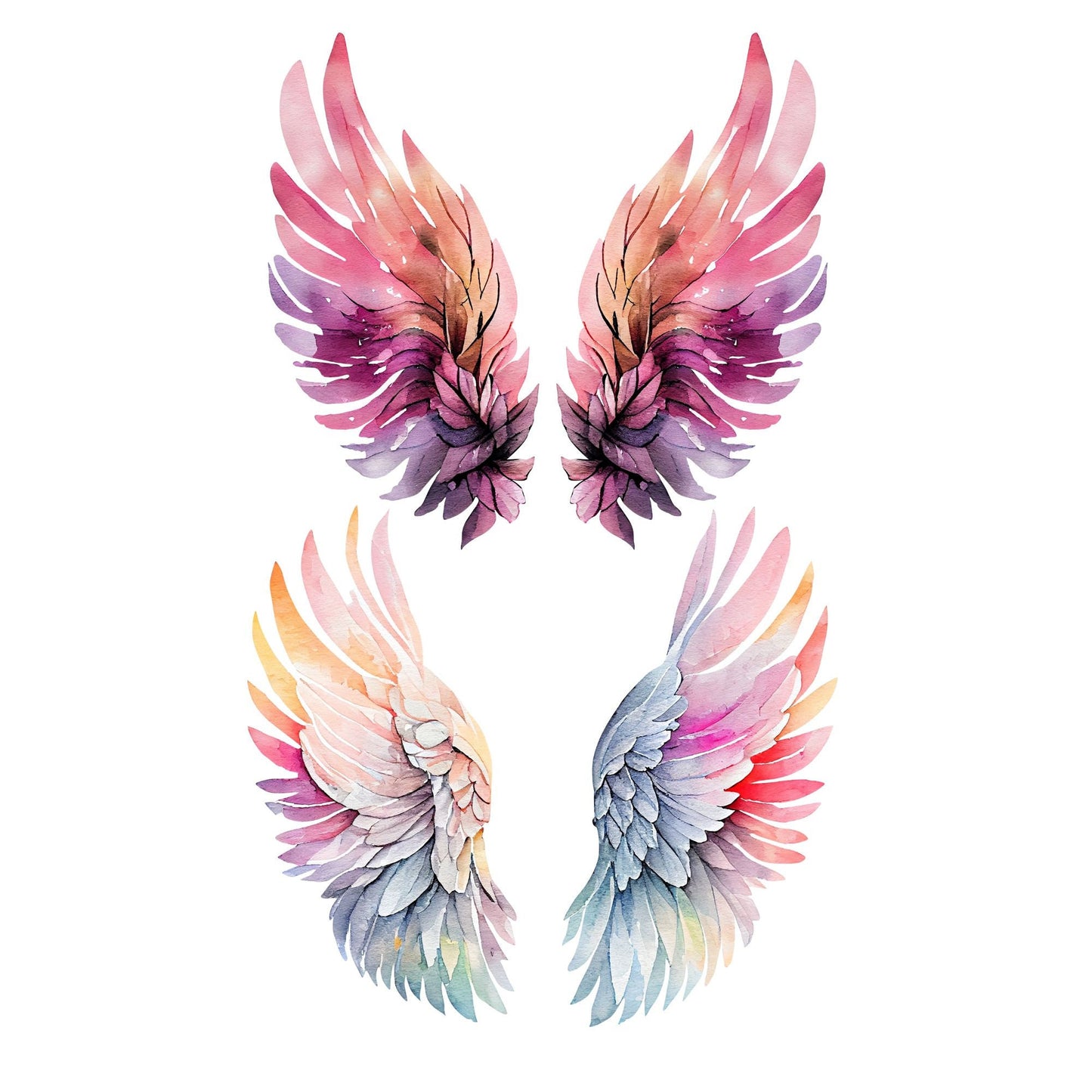 UV DTF Sticker print. Watercolor Angel wings decal, tumbler decal, permanent sticker. UV wrap for glass can tumbler. #10002