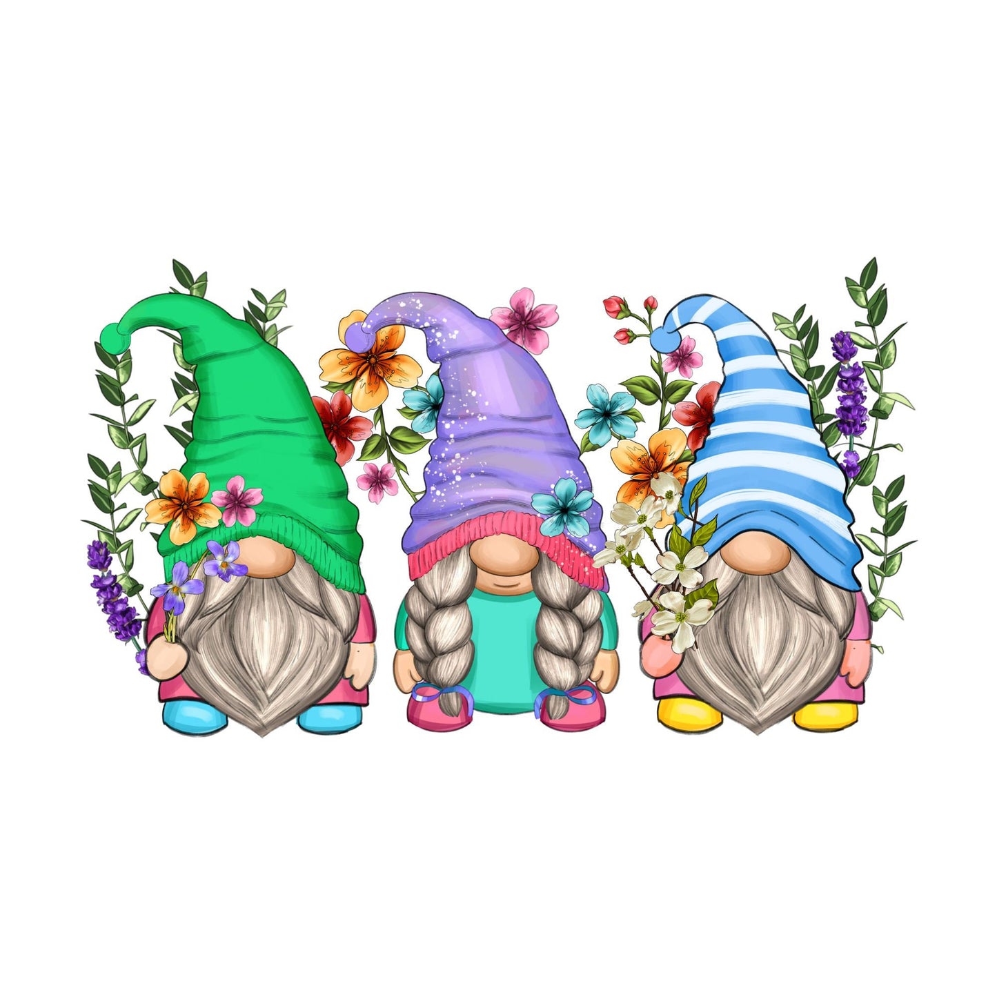 UV DTF Sticker print. Floral Gnomes decal, tumbler decal, permanent sticker. UV wrap for glass can tumbler. #10010