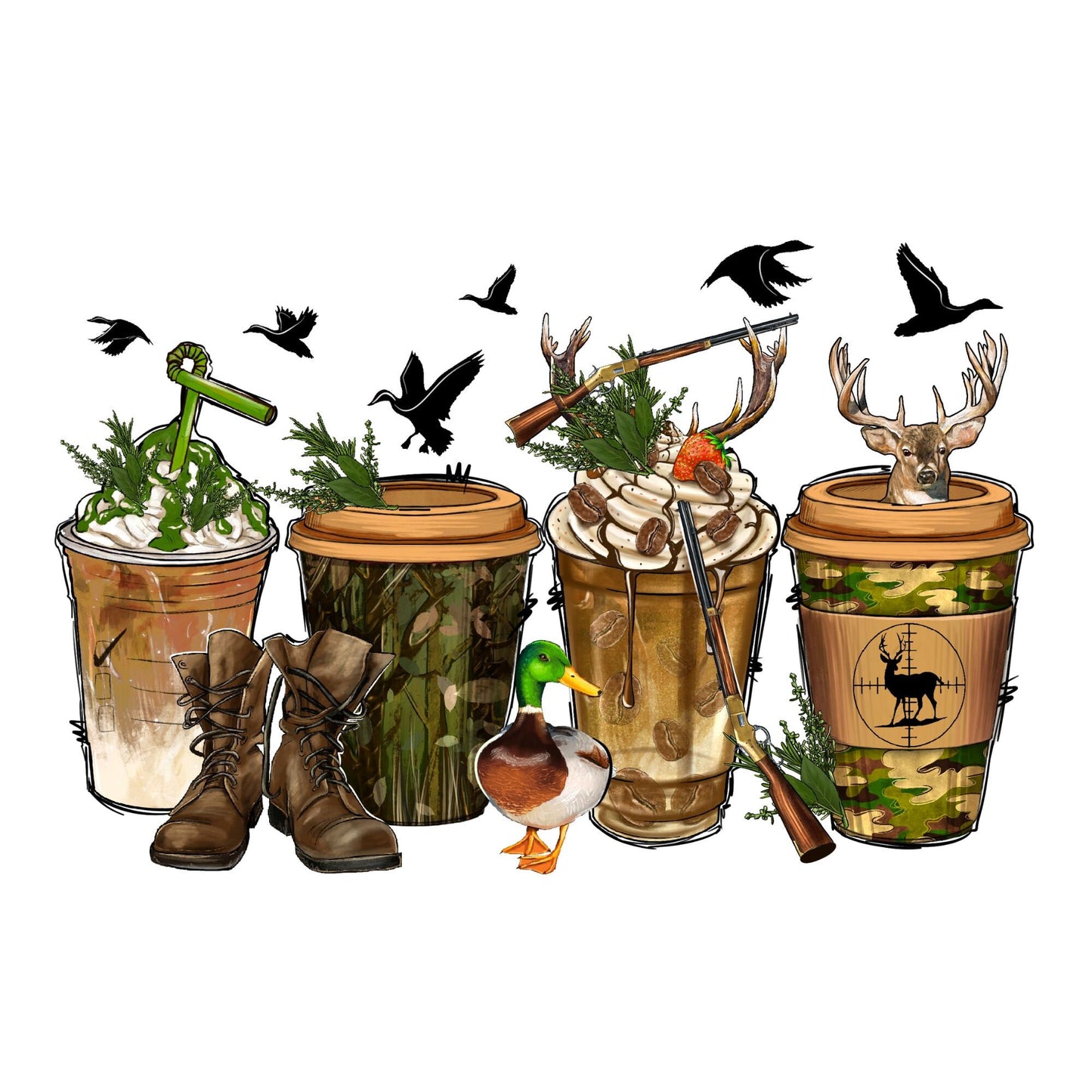 UV DTF Sticker print. Hunter coffee wrap decal, tumbler decal, permanent sticker. UV wrap for glass can tumbler. #5046