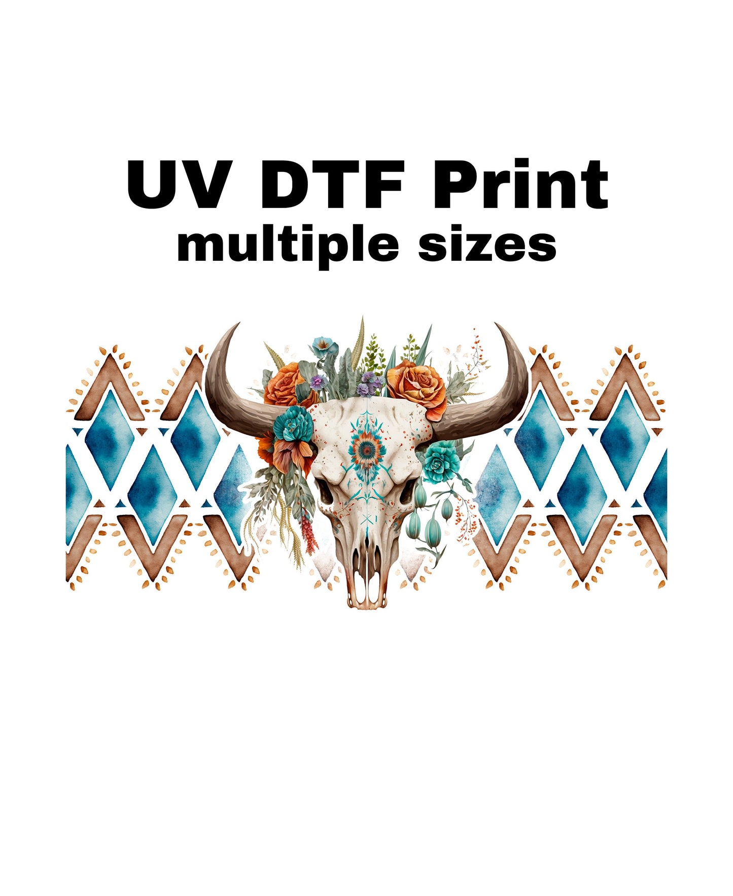 UV DTF Sticker print. Bull skull wrap decal, tumbler decal, permanent sticker. UV wrap for glass can tumbler. #5005